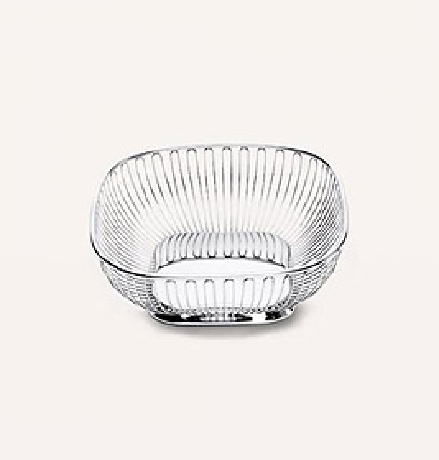 Silberner, viereckiger Drahtkorb von Alessi. Dekorativer Metallkorb für Obst, Brot oder andere Gegenstände.