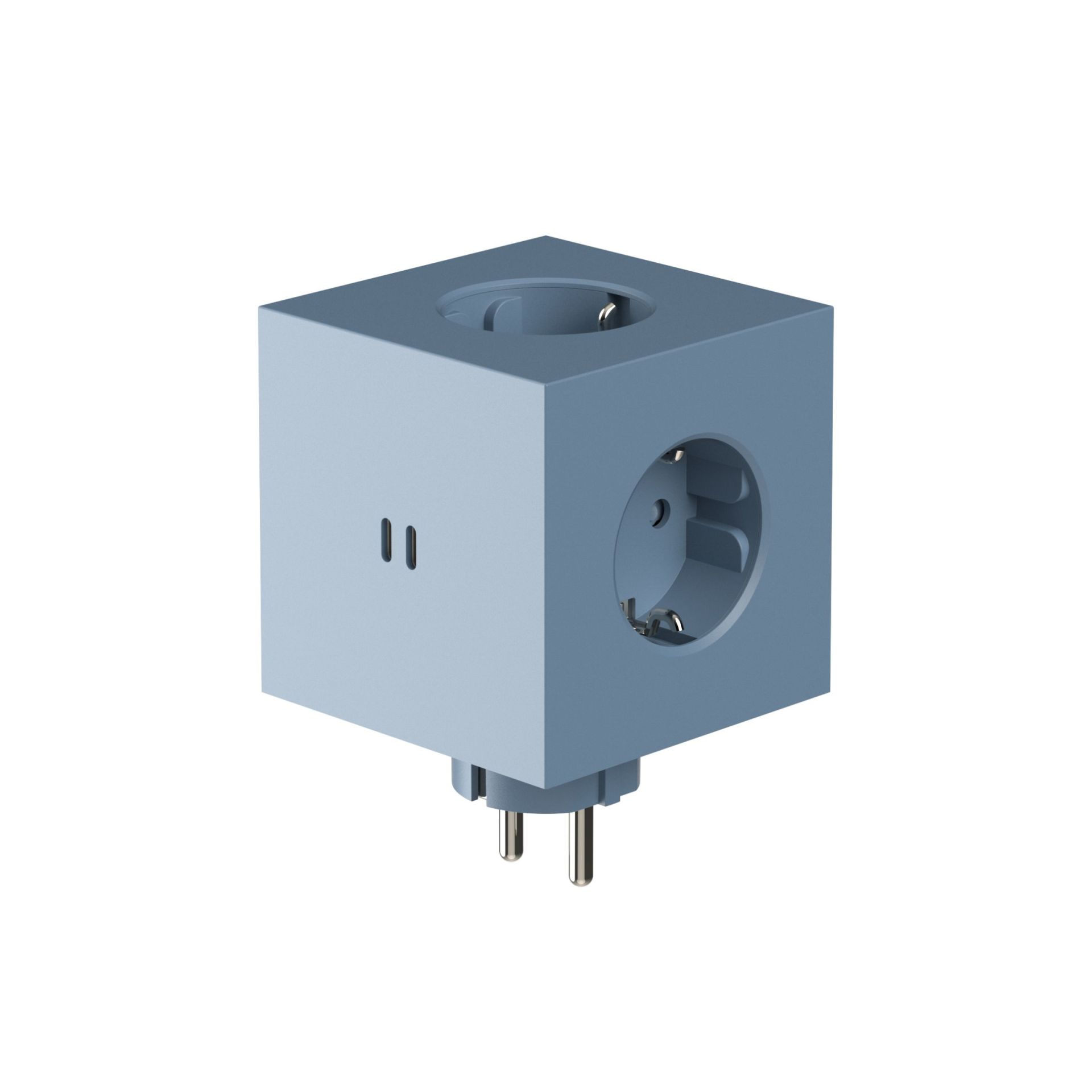 Blauer Avolt Square 2 Steckdosenwürfel mit USB-C Anschluss für schnelles Laden.