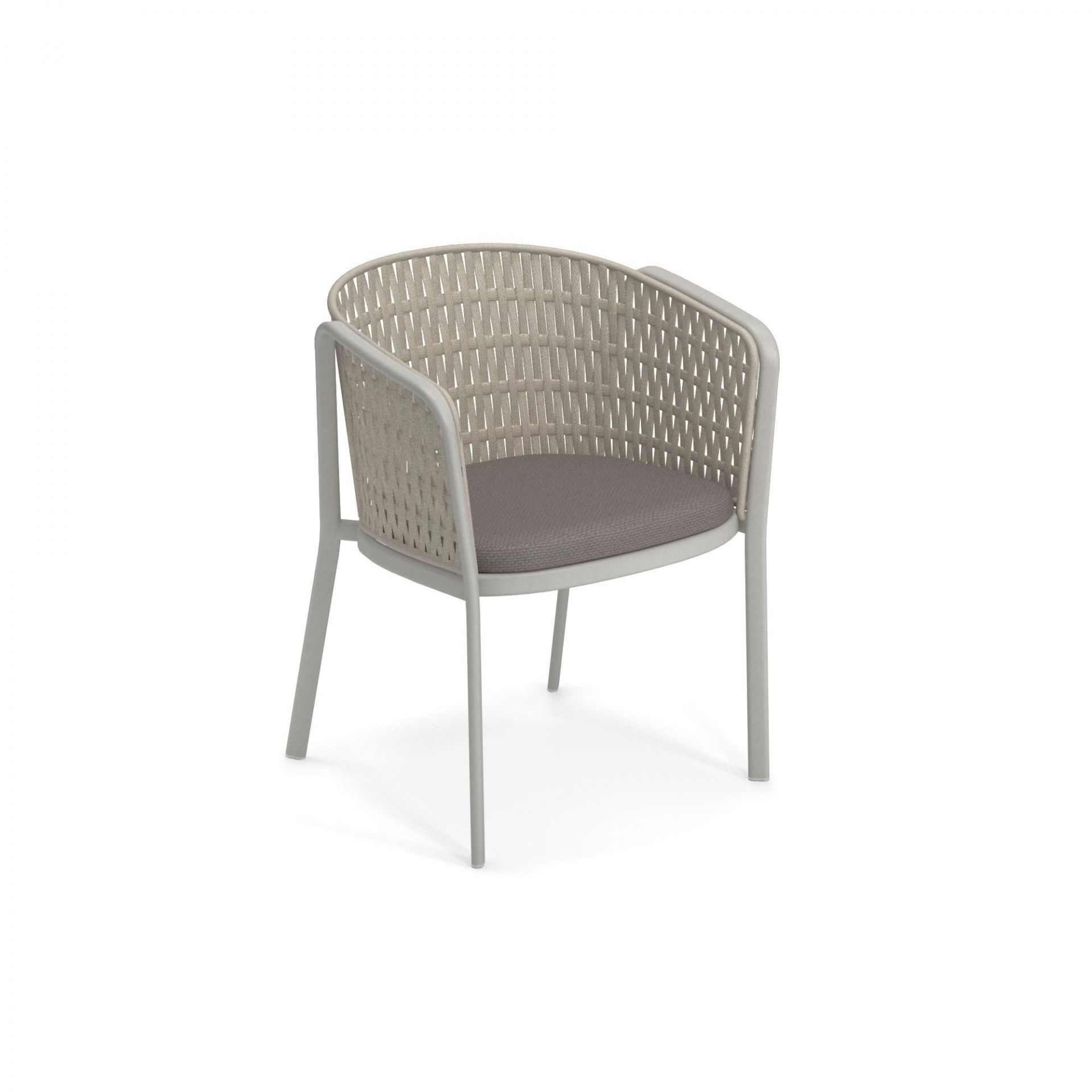 Carousel Armlehnstuhl von Emu in Weiß/Melange Ivory: Moderner Outdoor Stuhl mit geflochtener Sitzfläche.