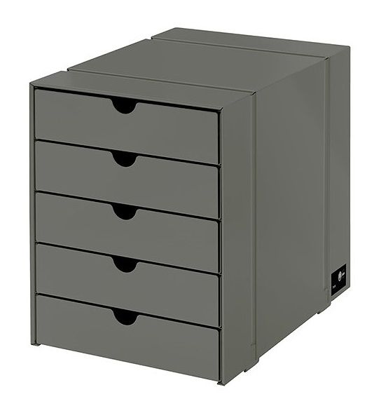 USM Haller Inos Kastenset in Mittelgrau mit fünf geschlossenen Schubladen für Büro und Homeoffice.