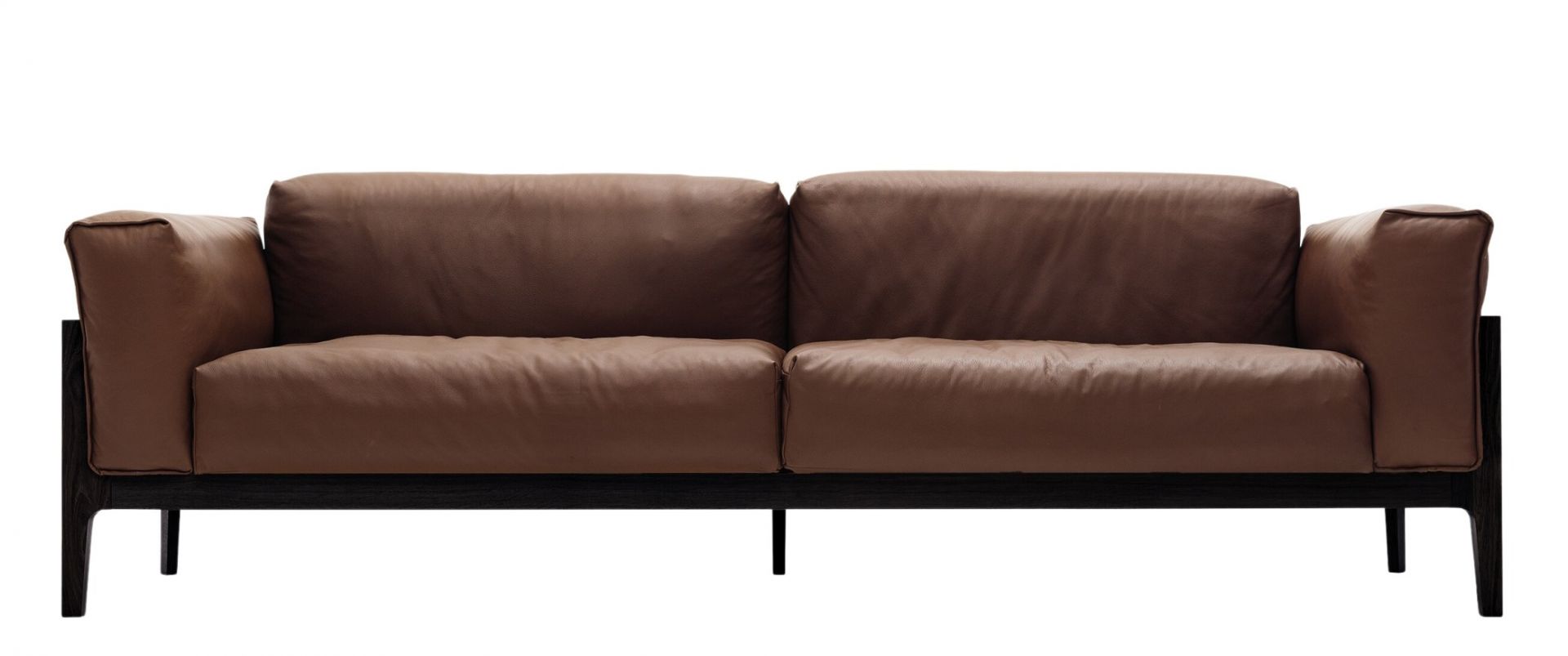 Braunes Elm Sofa von Cor mit Lederbezug und dunklem Holzgestell, modernes Design.