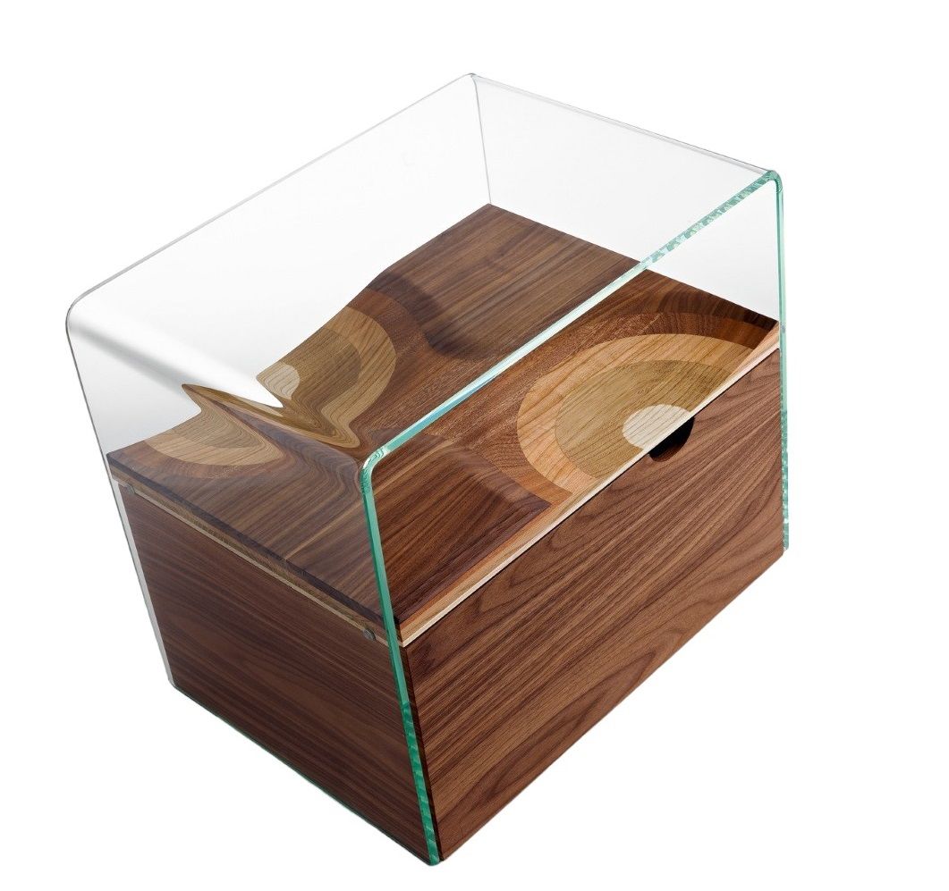 Bifronte Nachttisch mit Schublade und Glasplatte, Casamania Horm Designmöbel für Schlafzimmer.