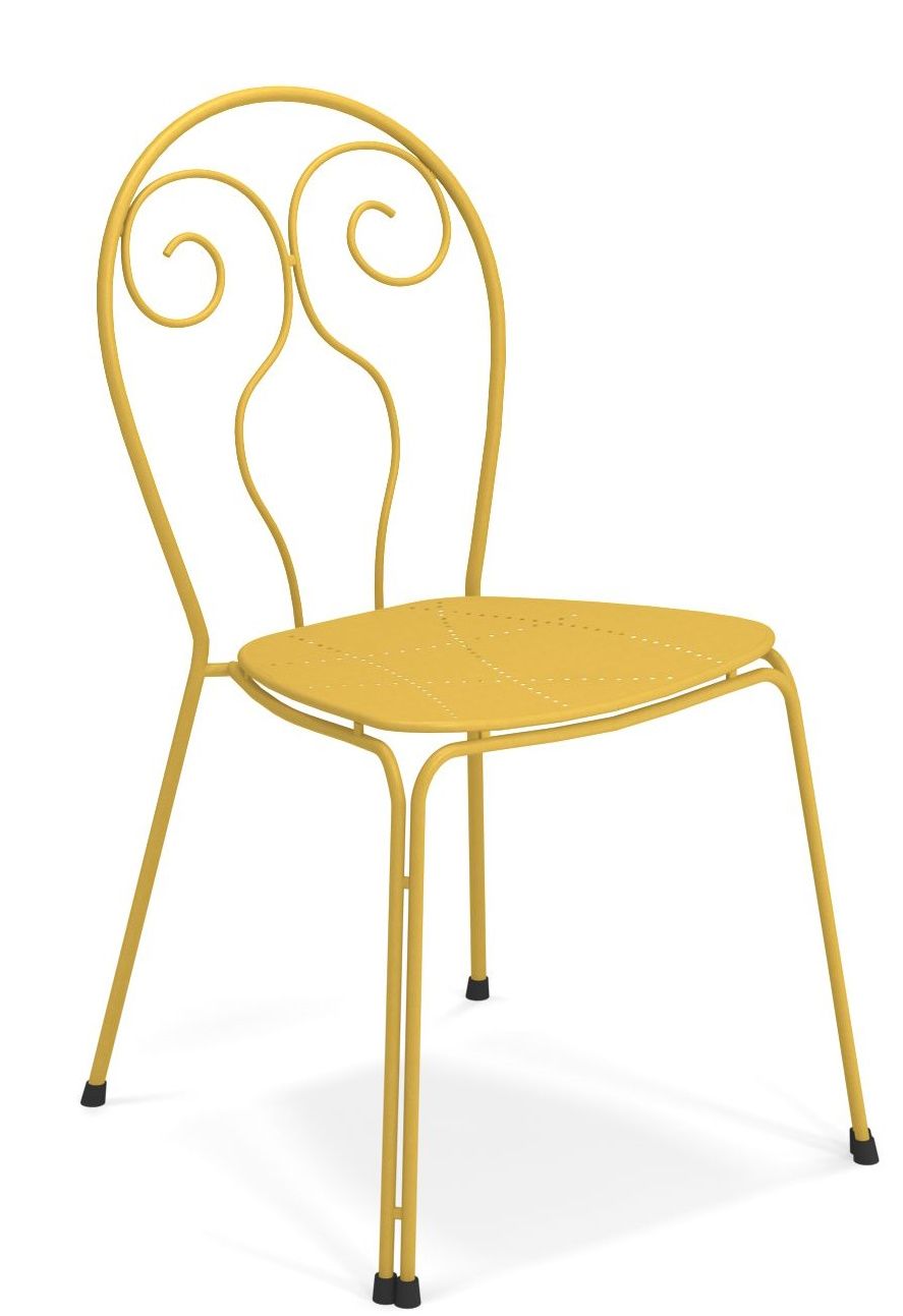 Gelber Caprera Stuhl von Emu für den Außenbereich, Gartenstuhl aus Metall mit Lochmuster.