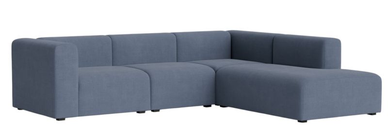 Blaues Mags Sofa von Hay mit Eckkombination und Armlehne rechts. Modernes Ecksofa.