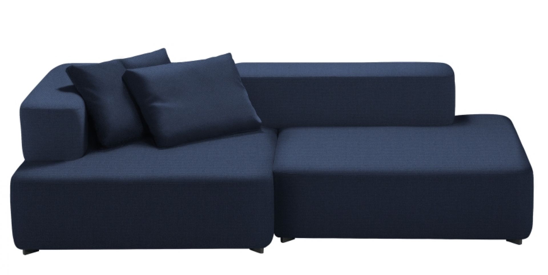 Blaues Alphabet Sofa von Fritz Hansen, 2-Sitzer mit Armlehne links und Kissen.