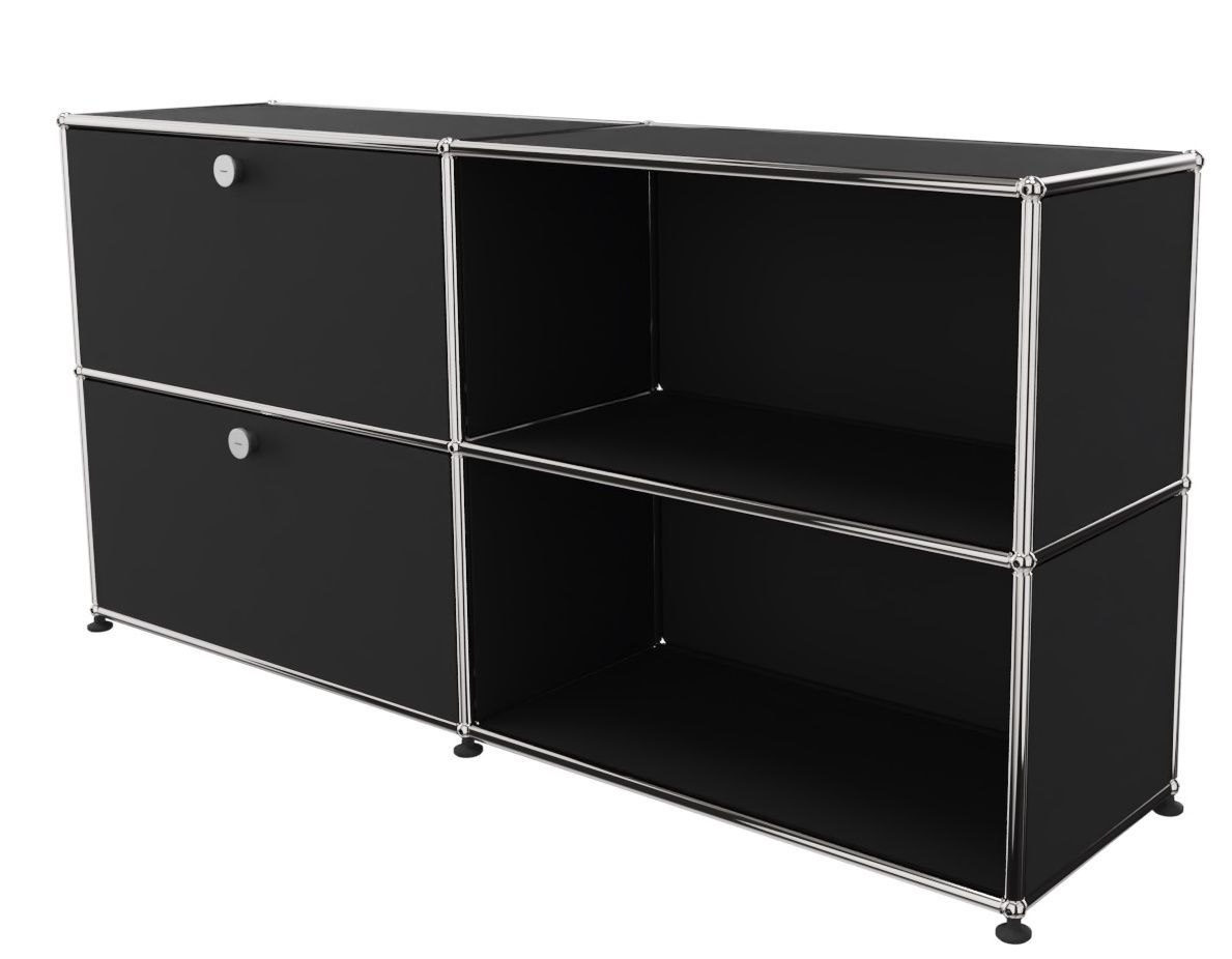 USM Haller Sideboard 2 Offen / 2 Klappen links Graphitschwarz - FAST DELIVERY