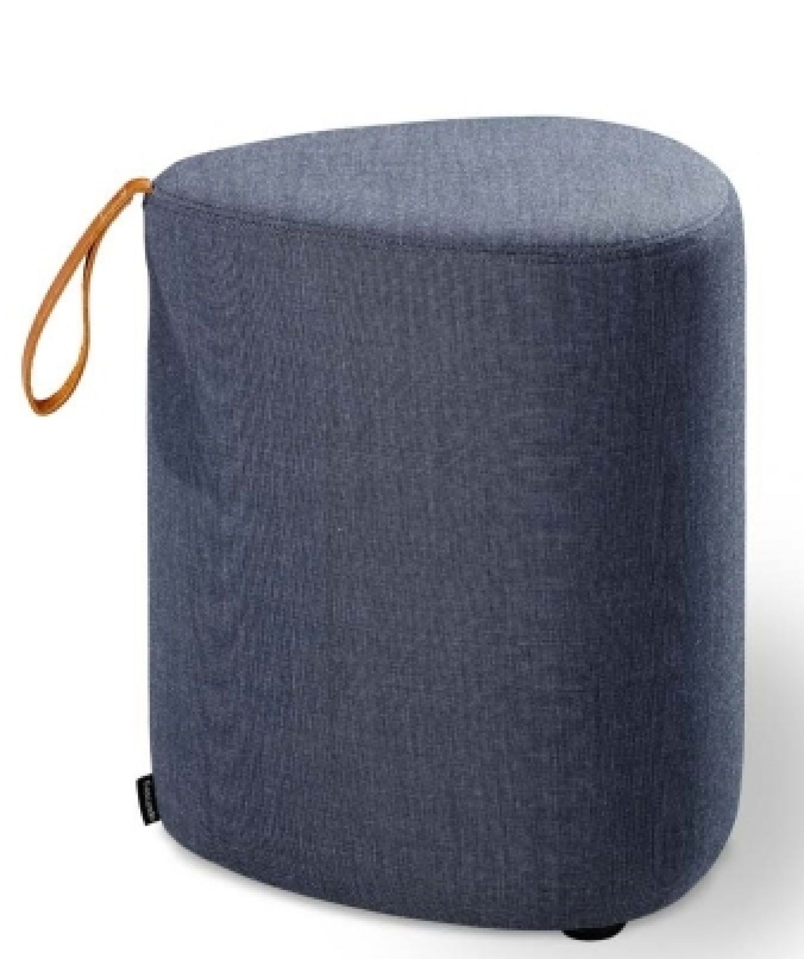 Blauer Pully Hocker von Cascando mit Tragegriff, ideal als Sitzhocker oder Beistelltisch.