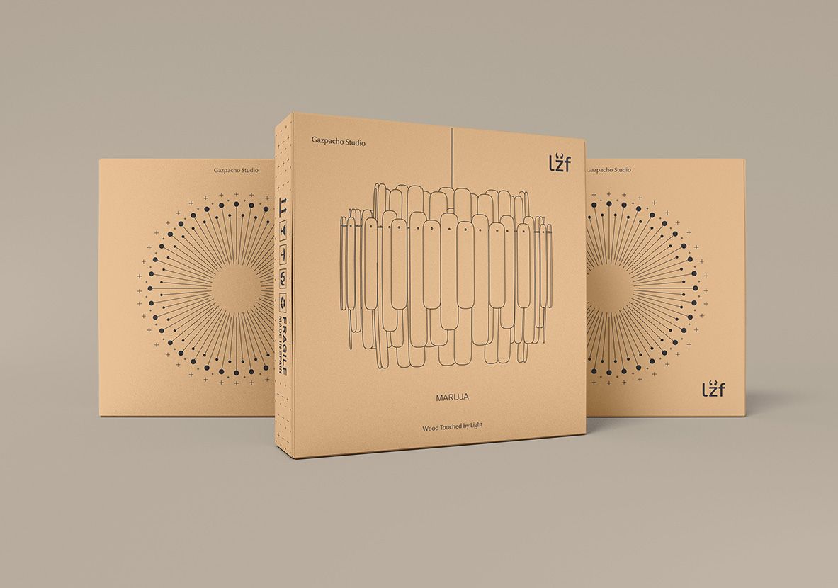 Verpackung der Maruja Pendelleuchte von LZF Lamps, moderne Hängelampe für Wohnzimmer und Esszimmer.