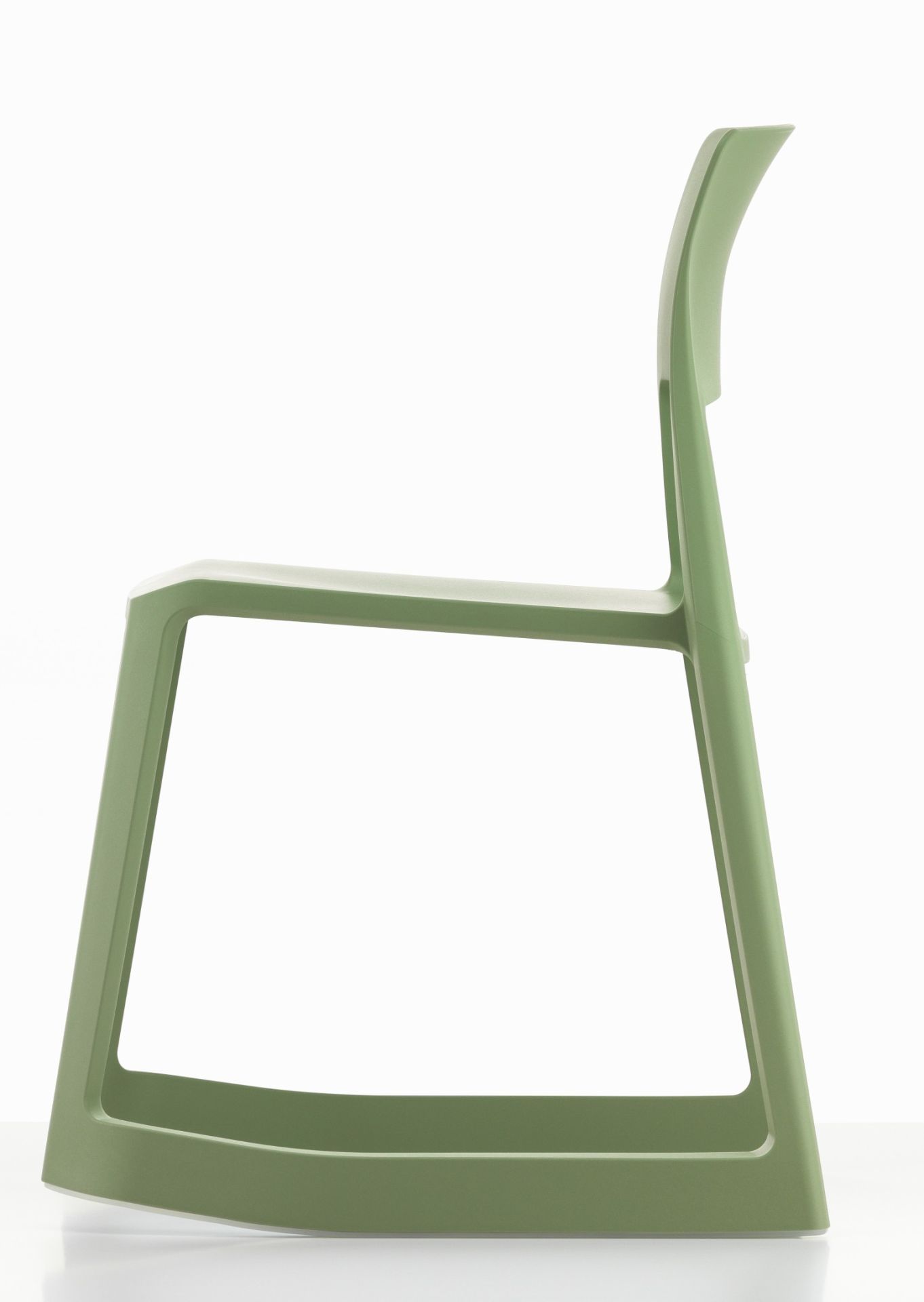 Tip Ton RE Stuhl von Vitra in Industriegrün, Seitenansicht, ergonomischer Kunststoffstuhl für Büro und Wohnbereich.