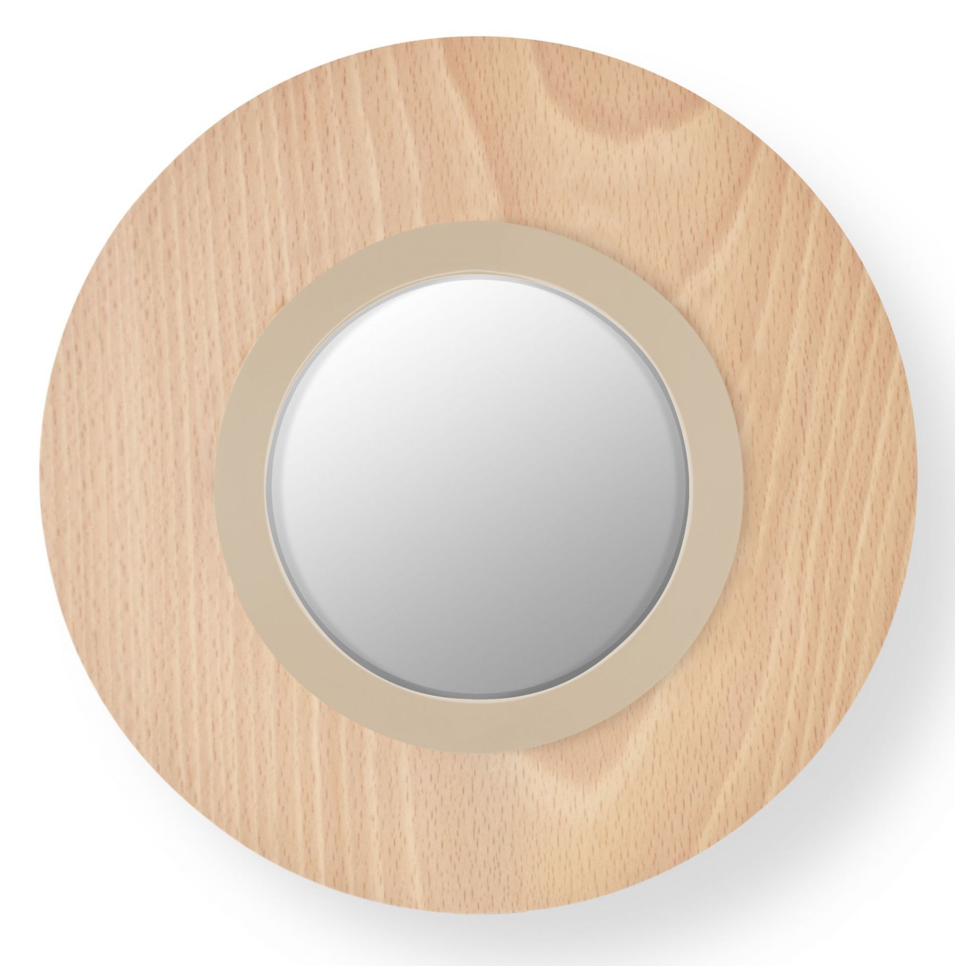 Lens LED Wandleuchte von LZF Lamps: Ovale Lampe mit Buchenholz und elfenbeinweißem Metallring.