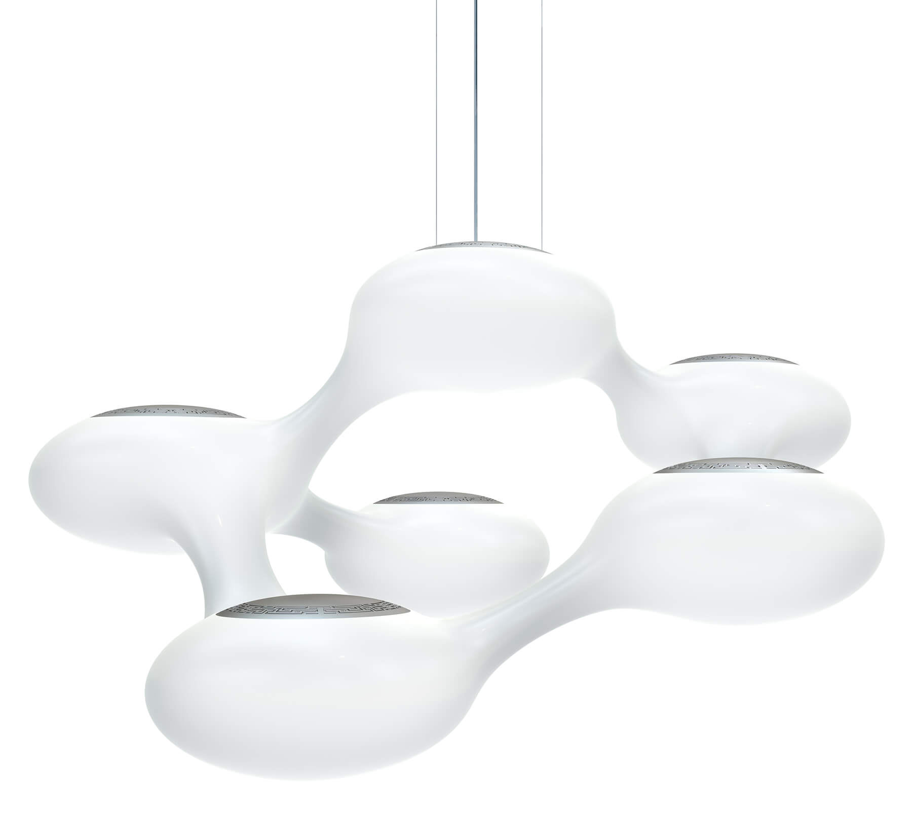 Weiße Cosmo Pendelleuchte mit organischen Formen, moderne Hängelampe für Wohnzimmer und Esszimmer.