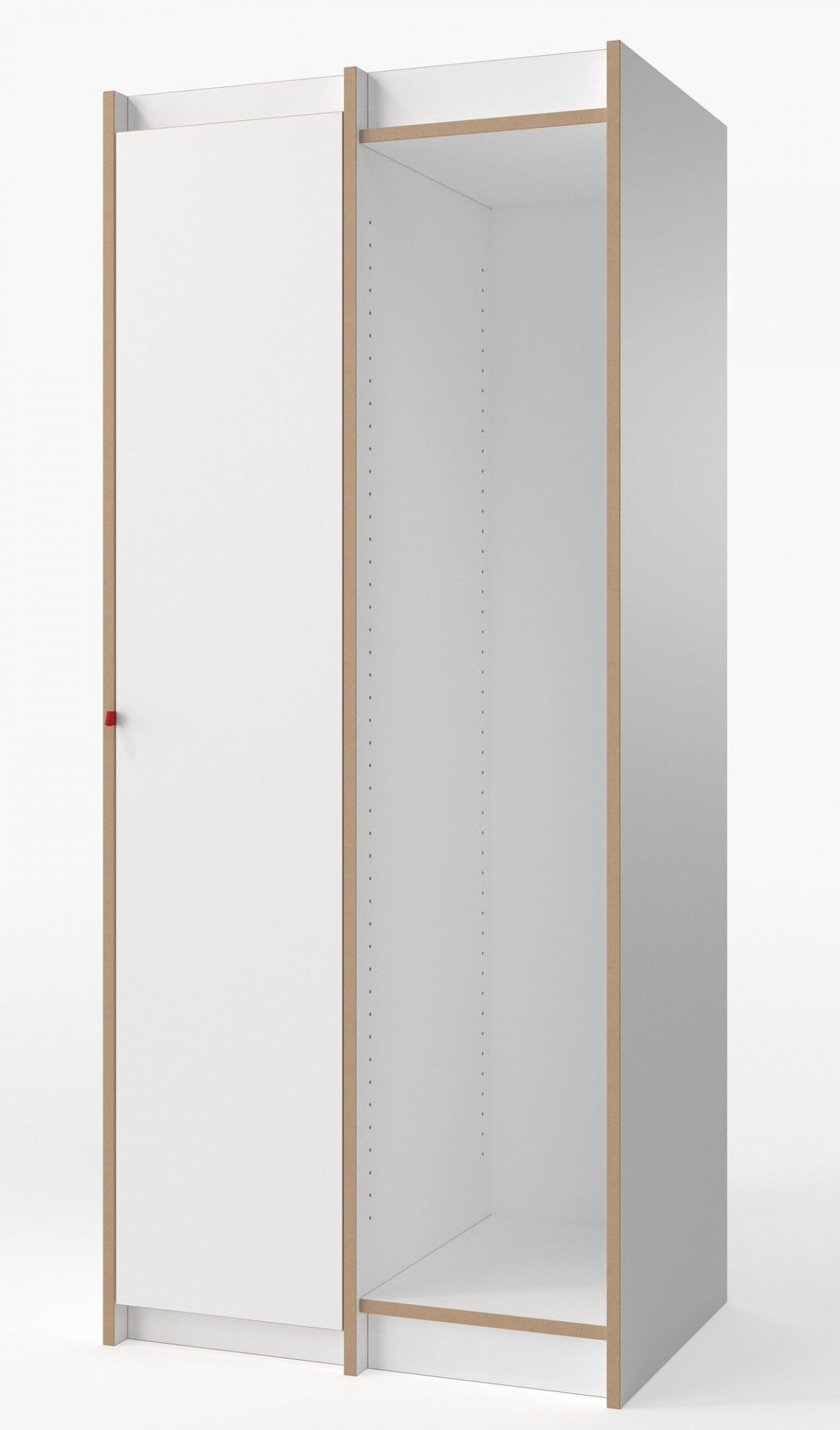 Tojo Schrank Anbaumodul: Weißer, modularer Kleiderschrank mit Tür und offenem Fach für Schlafzimmer.