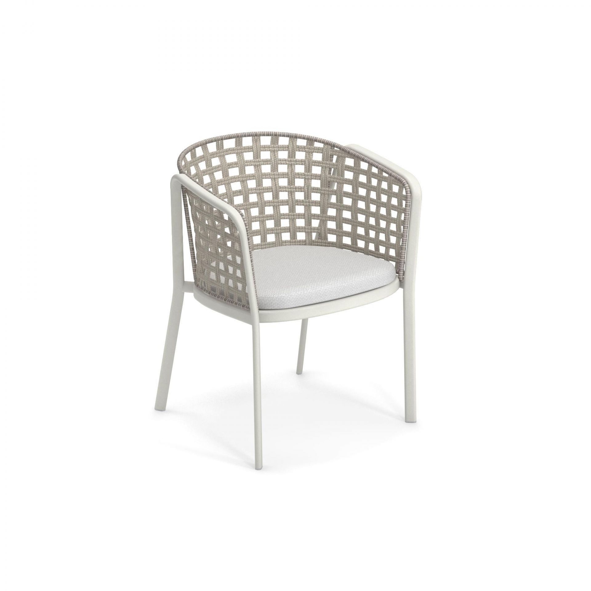 Emu Carousel Armlehnstuhl in Weiß/Ivory: Outdoor Stuhl mit Flechtmuster und Sitzkissen für Garten und Terrasse.