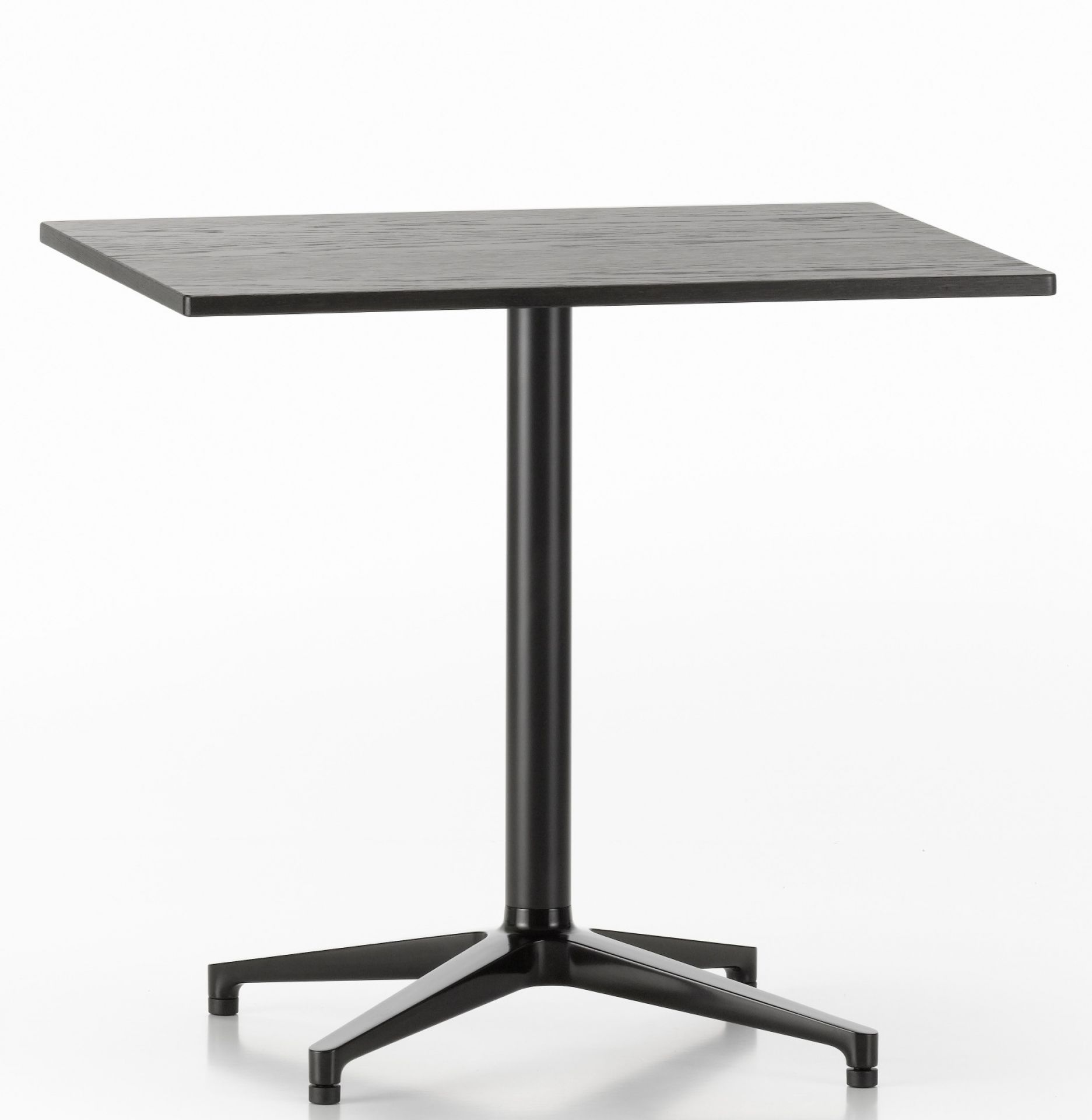 Schwarzer Bistro Table Tisch mit rechteckiger Tischplatte und Fußkreuz für den Innenbereich.