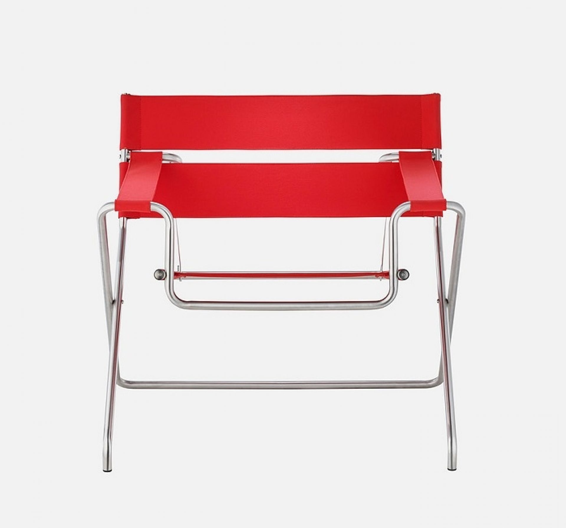 Roter Bauhaus Faltsessel von Tecta: Moderner Designklassiker mit Stahlrohrgestell und Textilbespannung.
