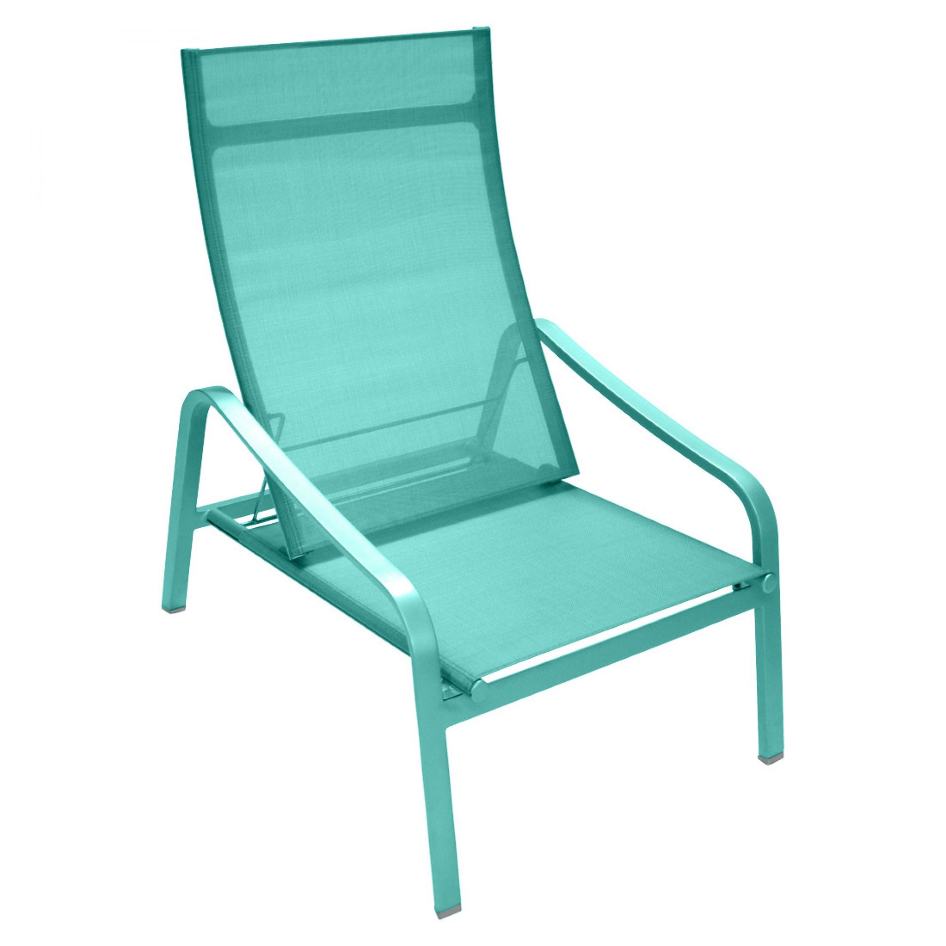 Türkisblauer Alizé Niedriger Sessel von Fermob, Gartenmöbel für Terrasse und Balkon.