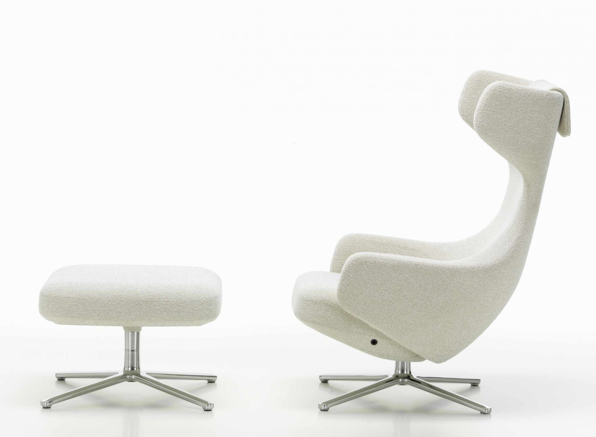 Grand Repos Sessel  + Ottoman Vitra Poliert Nubia Elfenbein / Perle