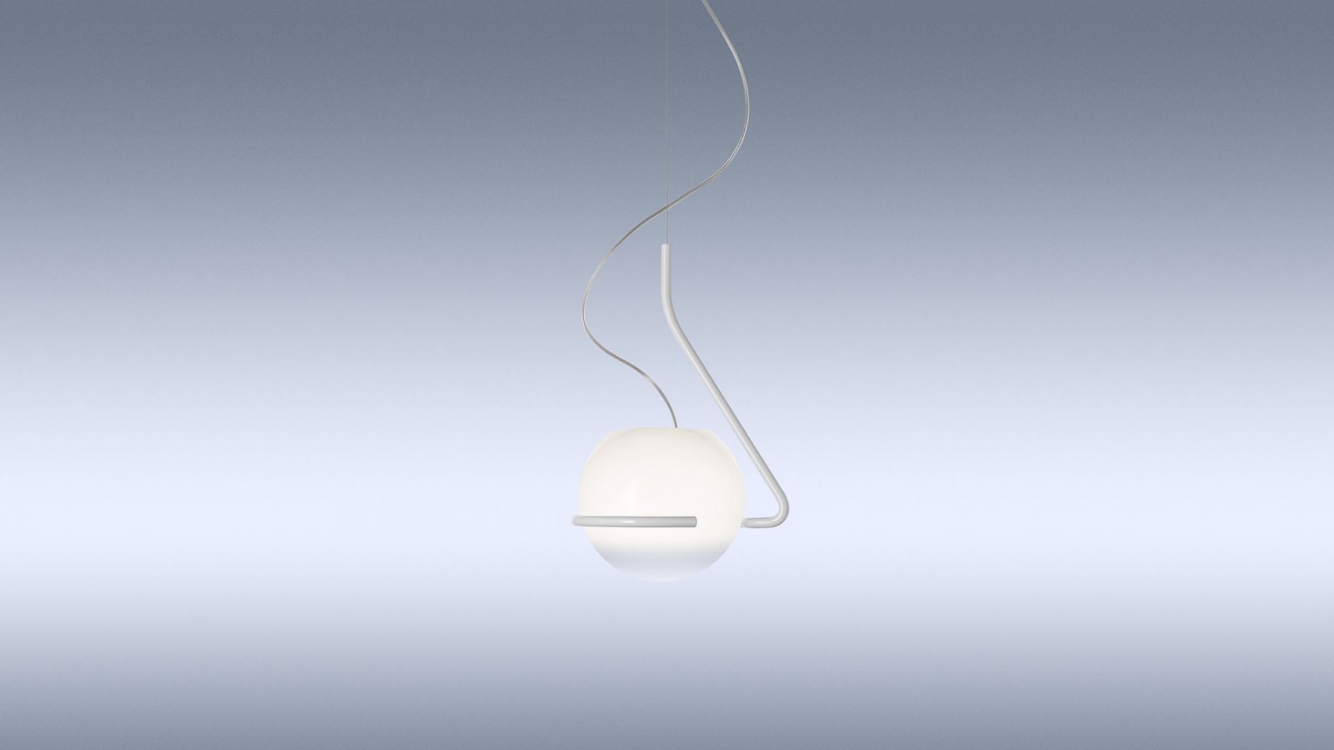 Tonda Piccola Pendelleuchte von Foscarini, moderne Hängelampe mit runder, weißer Glaskugel und minimalistischem Design.