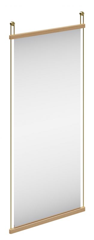 Rechteckiger Woud Spiegel "Suspended Mirror Large" mit Holzrahmen und goldenen Aufhängungen. Moderner Wandspiegel für Wohnzimmer.