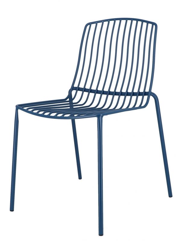 Blauer Mori Stuhl von Jan Kurtz für den Außenbereich, modernes Design mit Metallgestell.