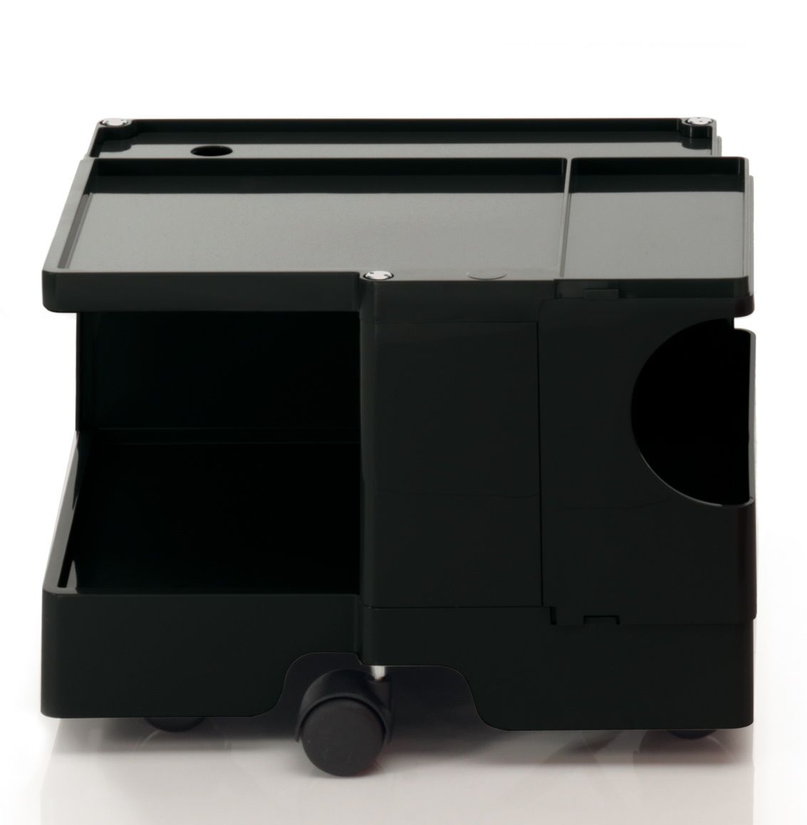 Schwarzer Boby B10 Rollcontainer mit Fächern und Rollen für Büro oder Arbeitszimmer.