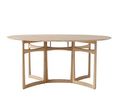 AndTradition Drop Leaf HM6 Esstisch aus Eichenholz, runder Tisch mit filigranem Holzgestell.