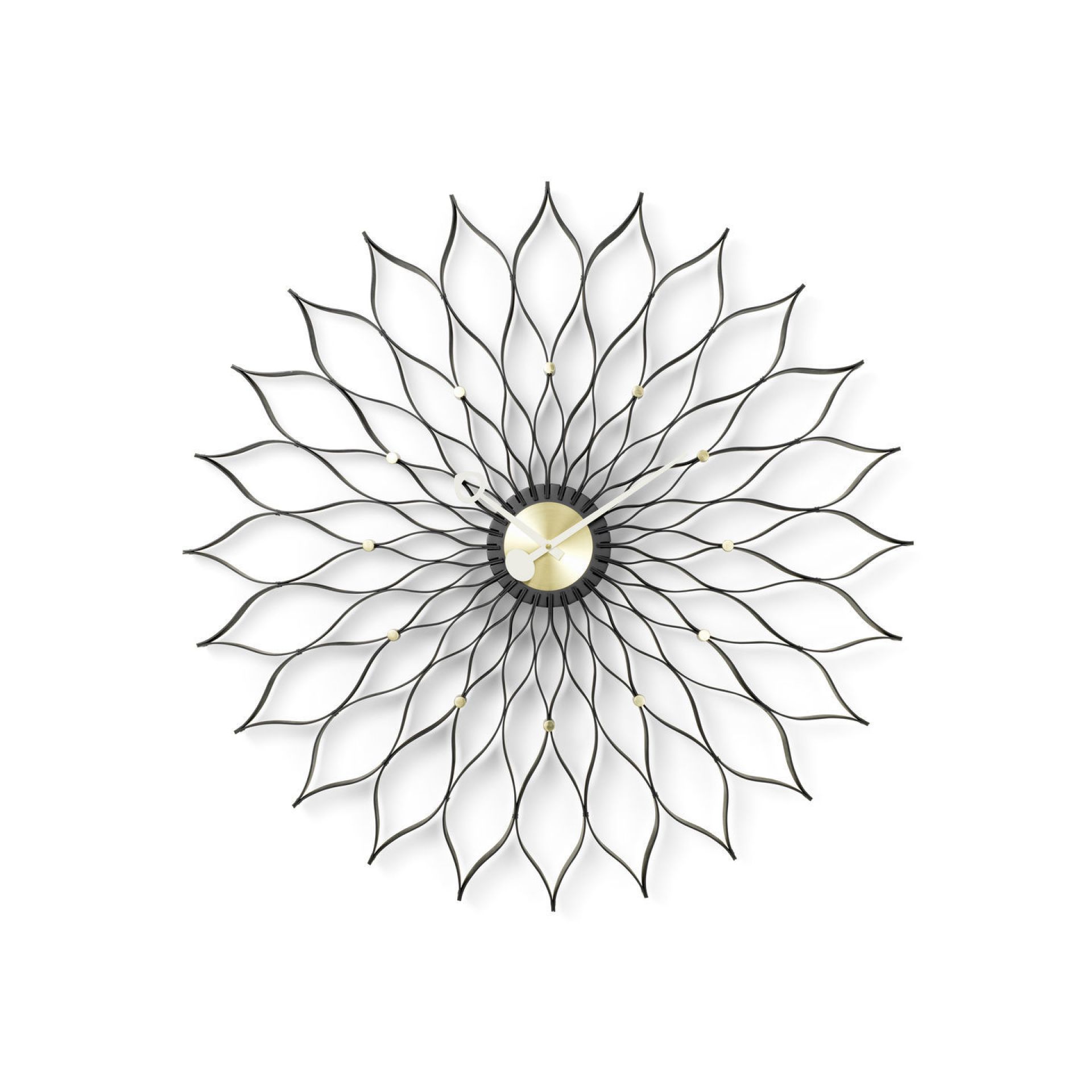 Sunflower Clock Wanduhr von Vitra: Schwarze Esche und Messing, modernes Design für die Wand.