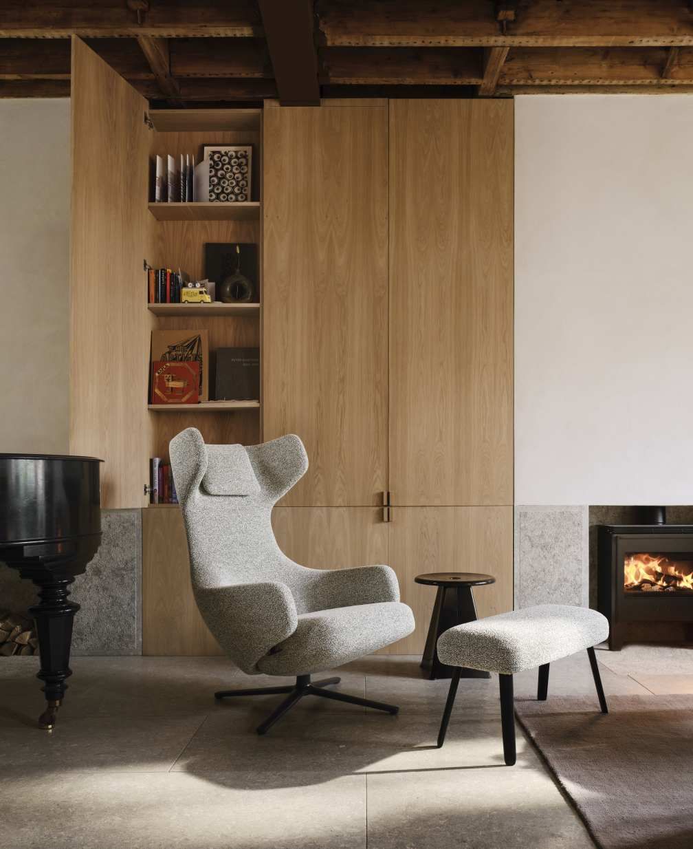 Grand Repos Sessel  + Ottoman Vitra Poliert Dumet Kiesel Melange