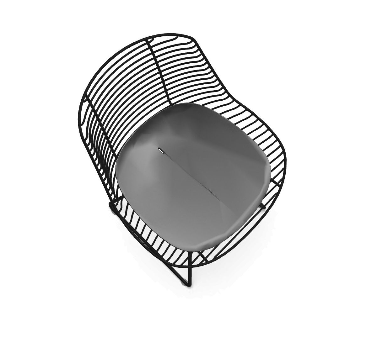Pad Sitzkissen für Flow Filo Stuhl: Graues Outdoor Sitzkissen in schwarzem Drahtstuhl, Ansicht von oben.