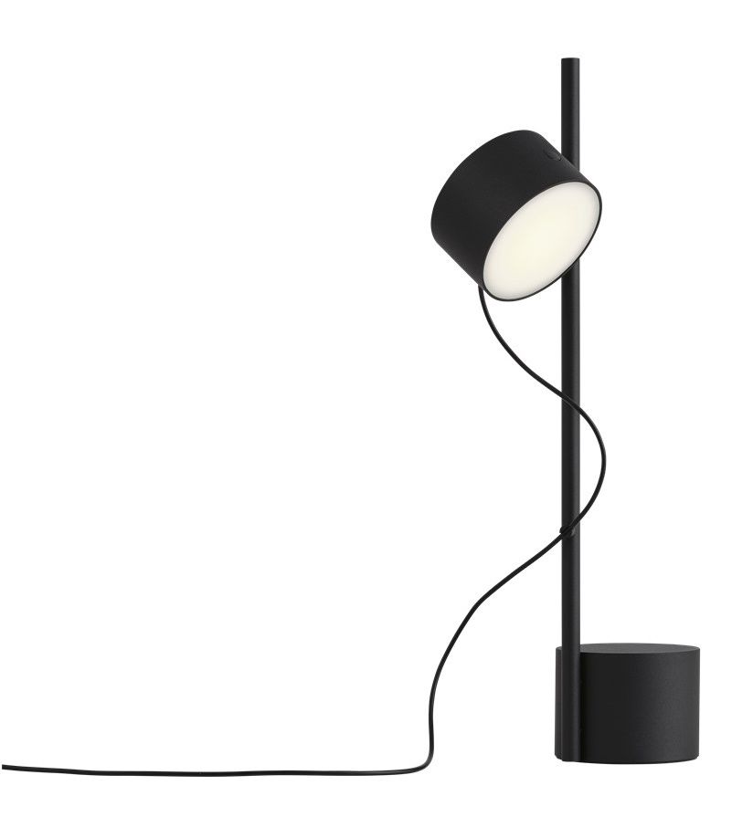 Schwarze Muuto Post Table Lamp Tischleuchte mit verstellbarem Leuchtenkopf und minimalistischem Design.