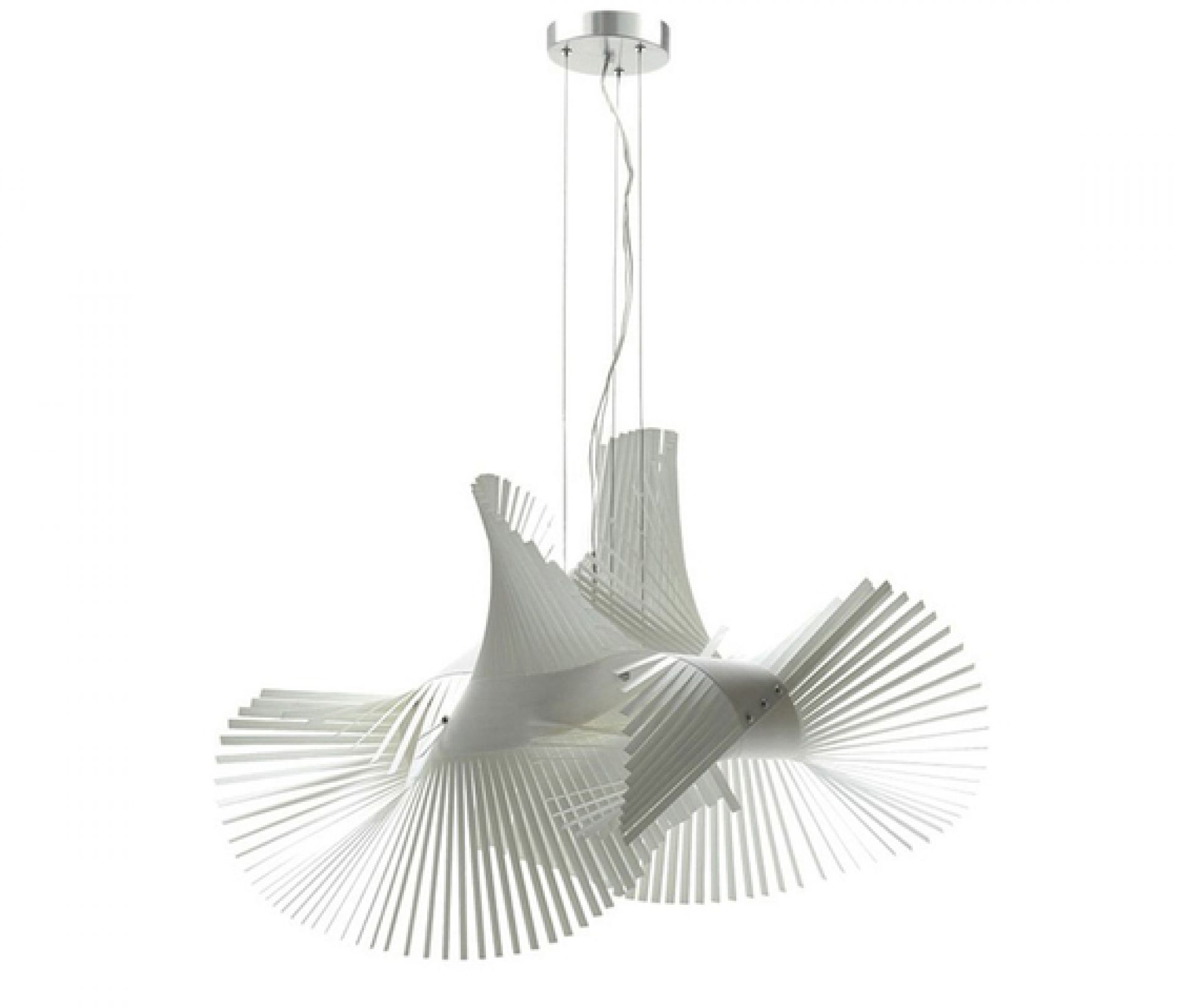 Weiße Mini Mikado Pendelleuchte von LZF Lamps, moderne Hängeleuchte aus Holzfurnier.