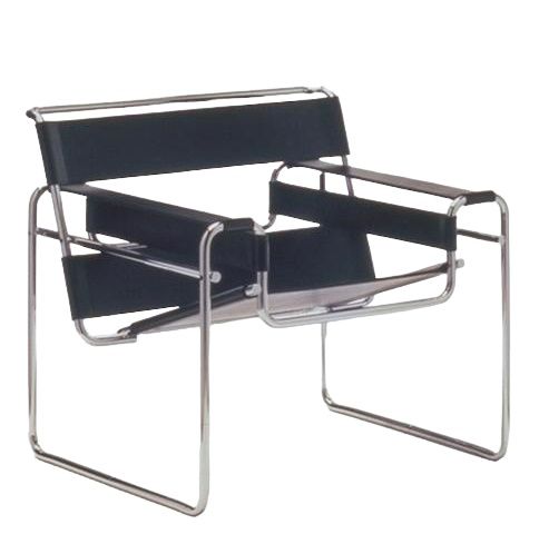 Wassily Sessel von Knoll International mit schwarzem Leder und verchromtem Stahlrohr Gestell. Designklassiker Bauhaus Stil.