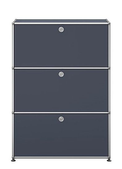USM Haller Highboard in Anthrazitgrau mit drei Klappen, modernes Designmöbel für stilvolle Aufbewahrung.