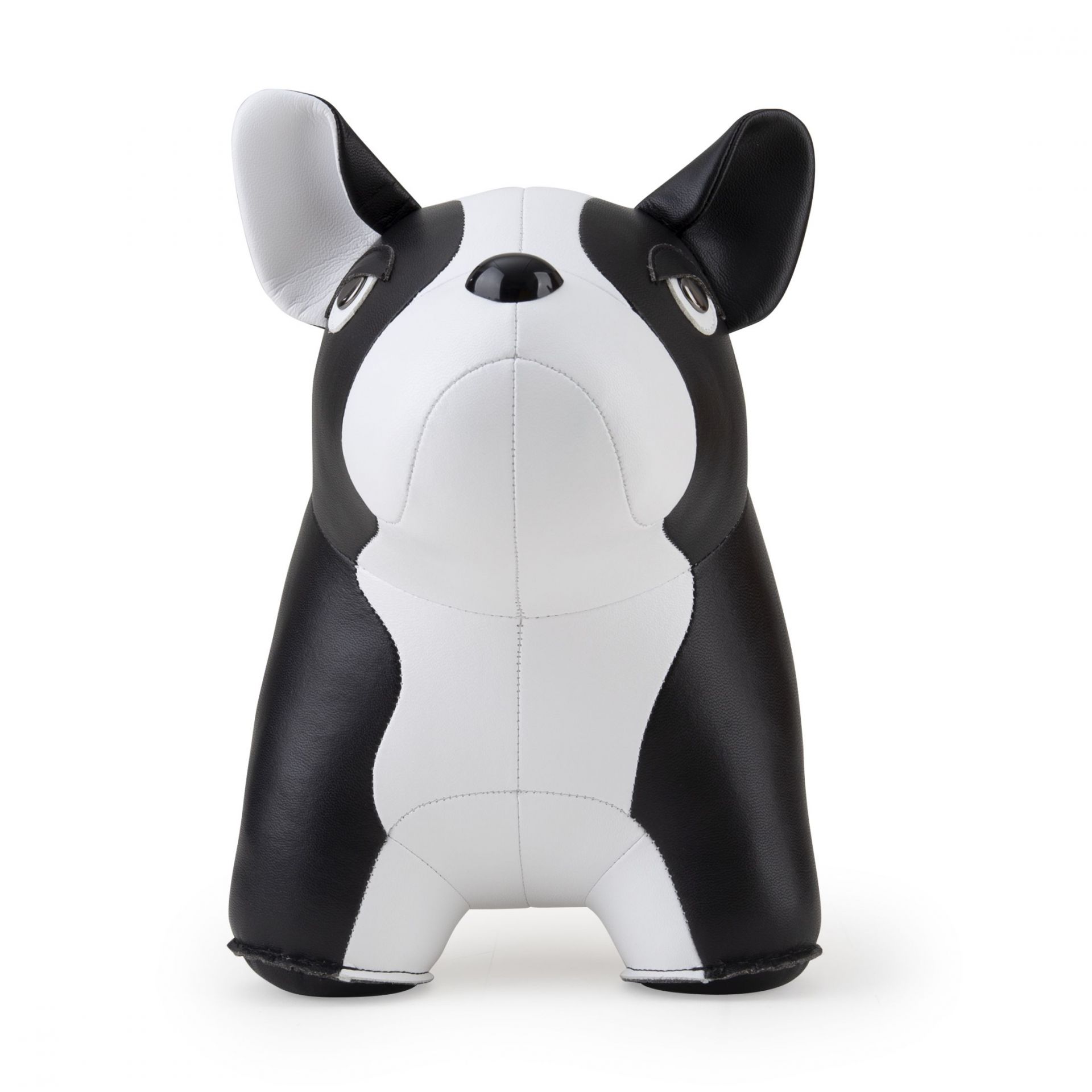 Türstopper Französische Bulldogge von Züny, schwarz-weißes Kunstleder, dekorativ und funktional für ein stilvolles Zuhause.