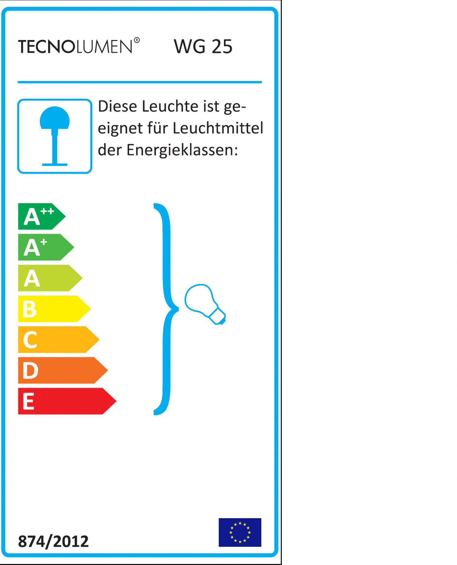 Energielabel der Tecnolumen WG 25 GL Wagenfeld Tischleuchte, Energieeffizienzklasse A++ bis E.