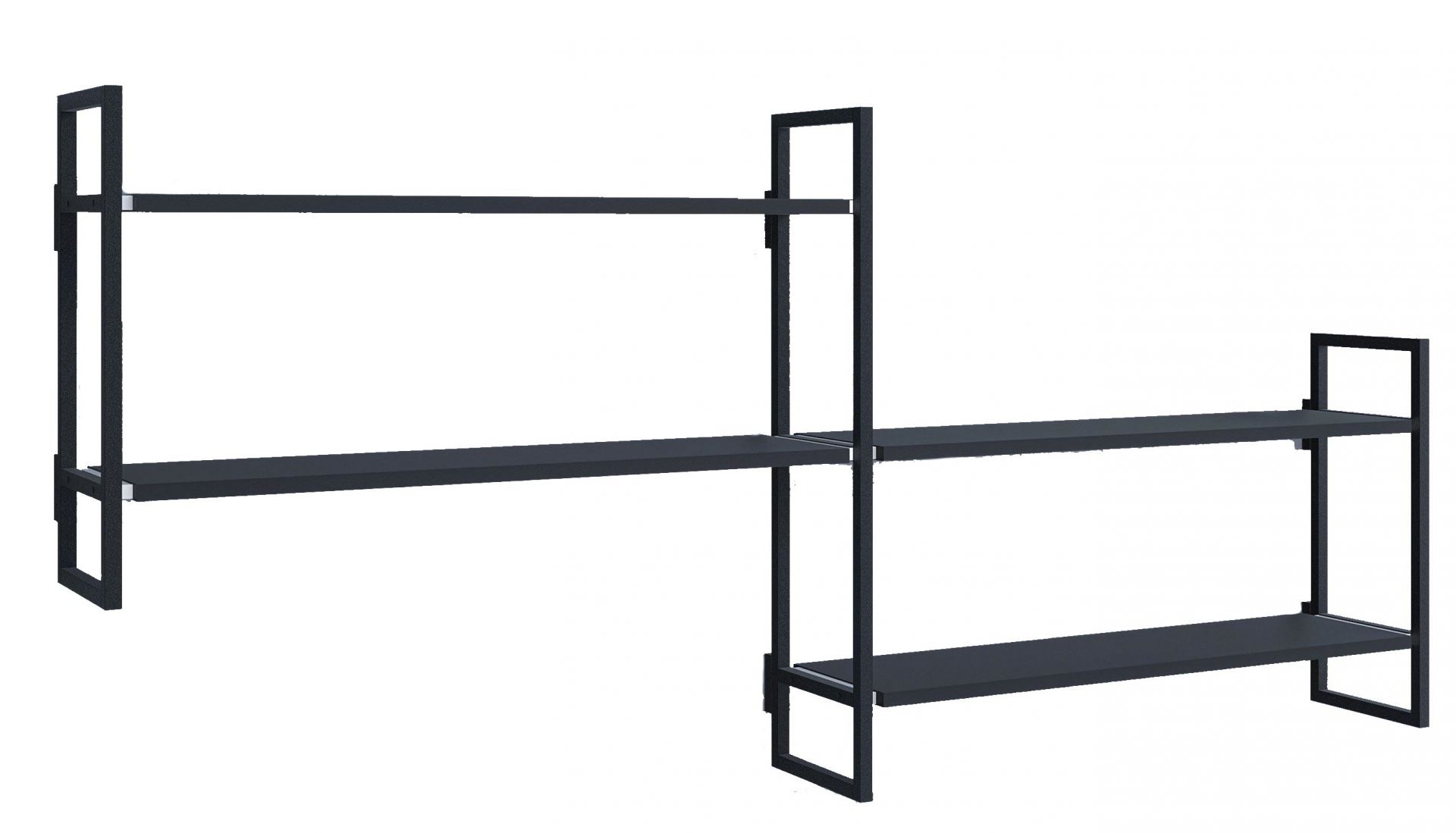 Schwarzes Wandregal Grundmodul F Oncono mit drei Regalböden und minimalistischem Design für Wohnzimmer oder Büro.