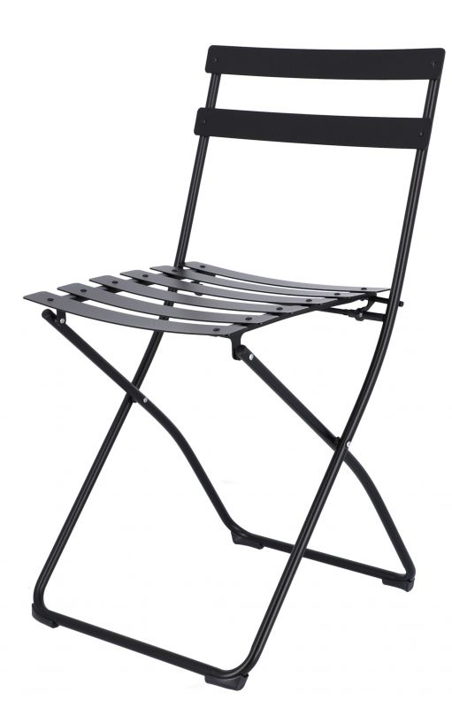 Schwarzer Fiam Spring Klappstuhl von Jan Kurtz für den Outdoor-Bereich, freigestellt auf weißem Hintergrund.