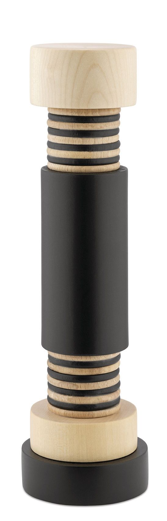 Alessi MP0215 Gewürzmühle aus Holz und schwarzem Kunststoff, moderne Salz- und Pfeffermühle.