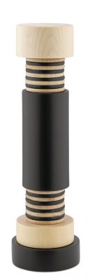 Alessi MP0215 Gewürzmühle aus Holz und schwarzem Kunststoff, moderne Salz- und Pfeffermühle.