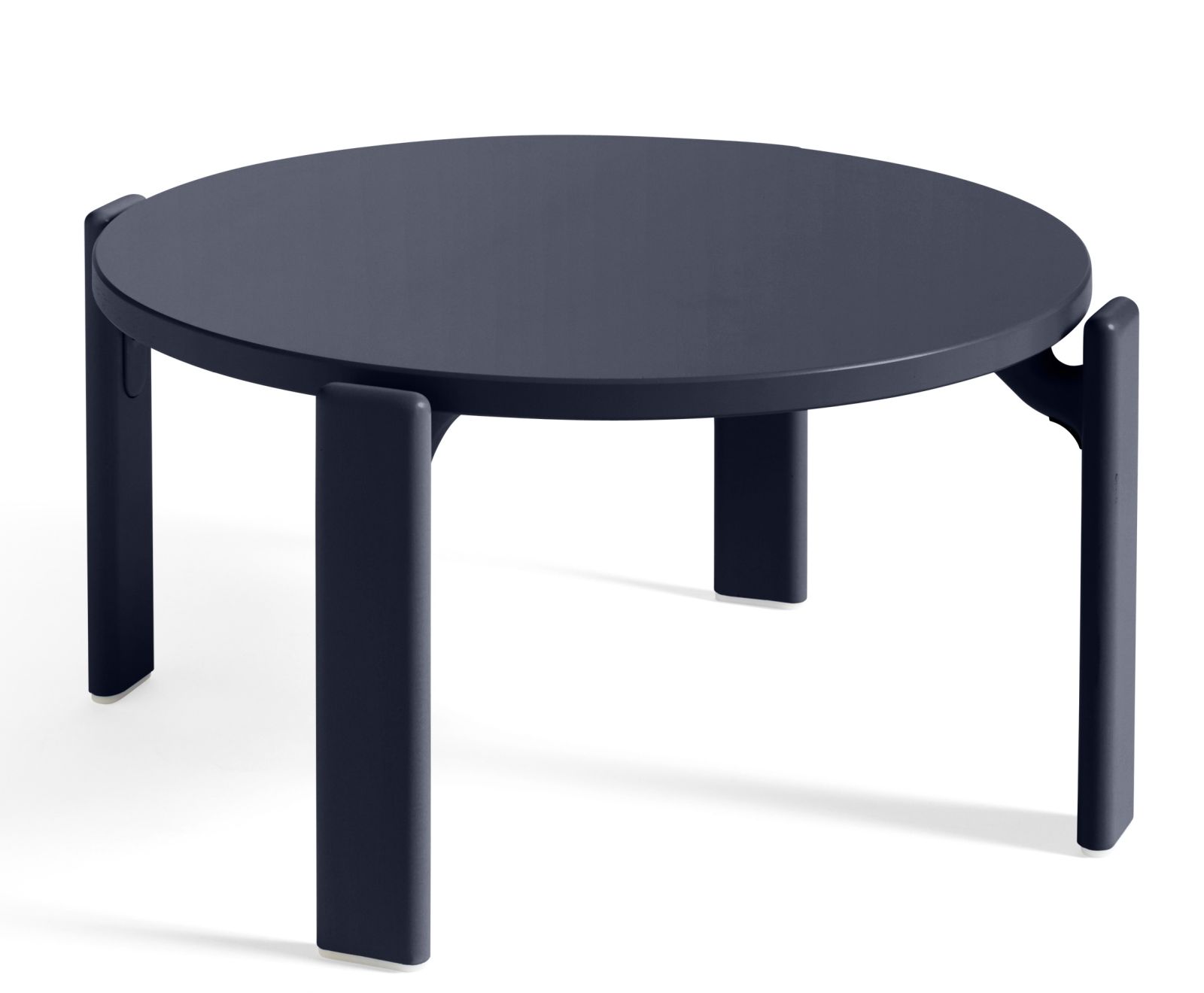 Runder Rey Couchtisch von Hay, tiefblau lackiert, modernes Design für Wohnzimmer.