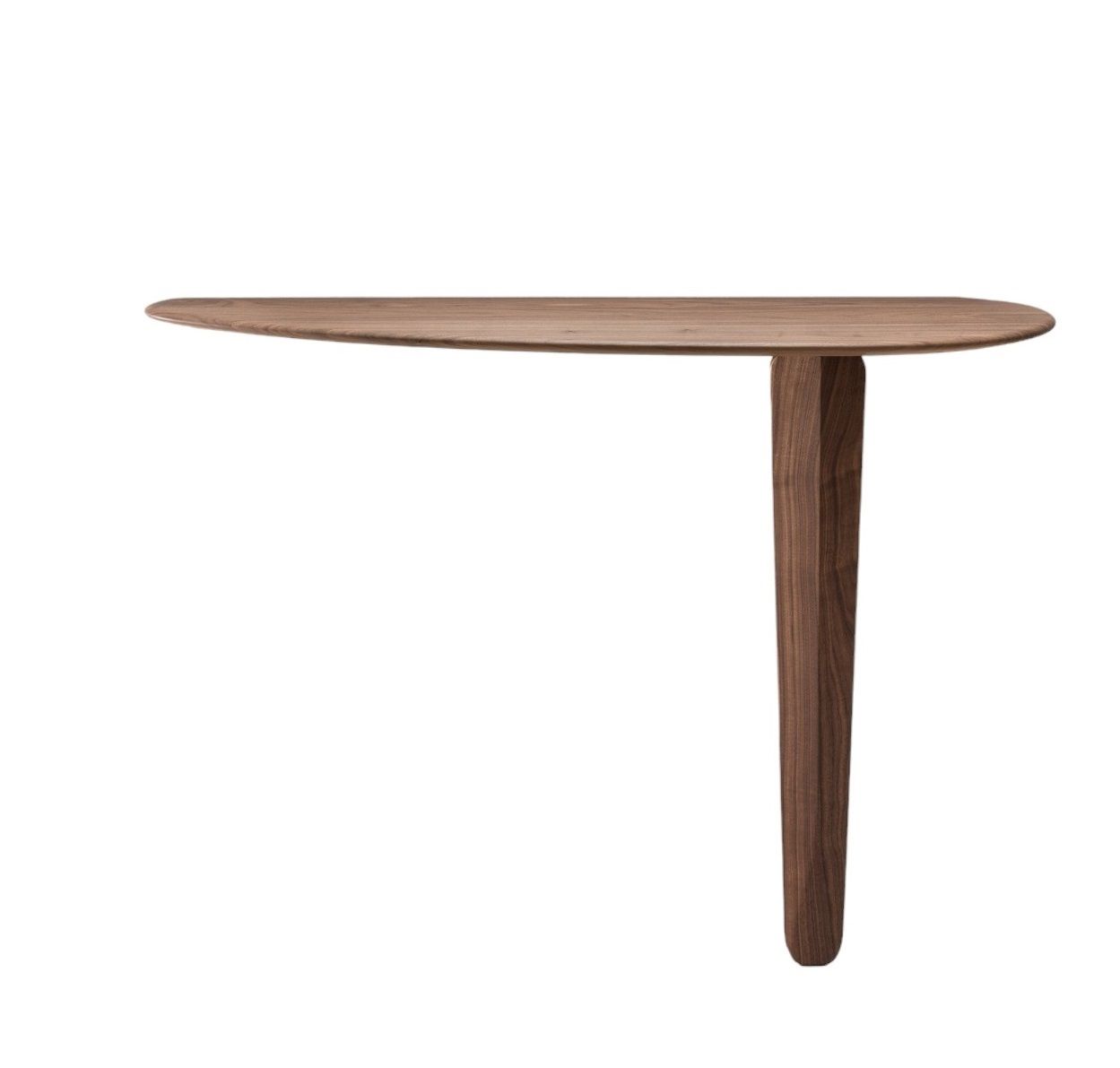 Kuyu Console Tisch: Asymmetrischer Konsoltisch aus Holz mit einem Bein, modernes Design.