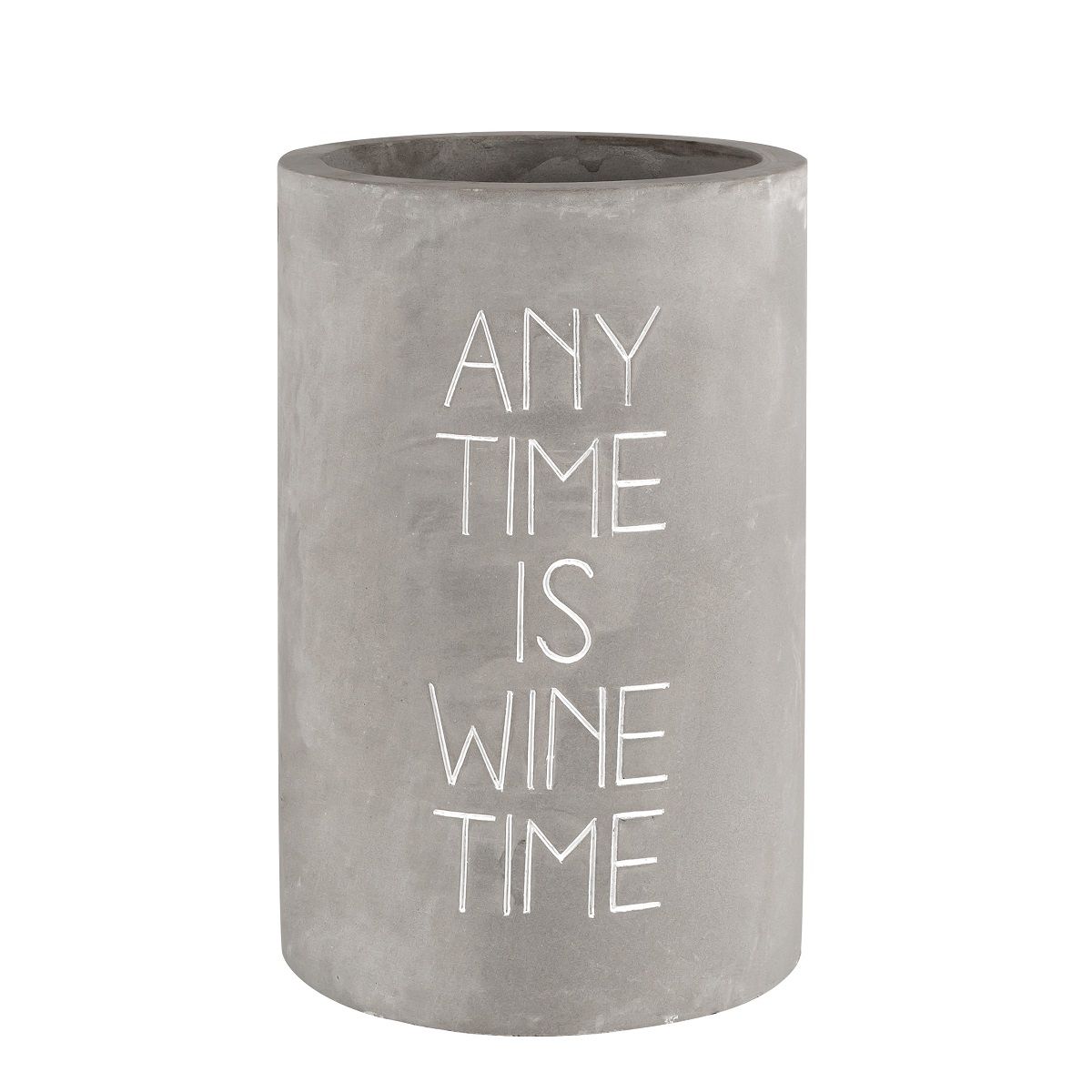 Grauer "Any time is wine time" Weinkühler von Räder, ideal für stilvolles Kühlen von Weinflaschen.