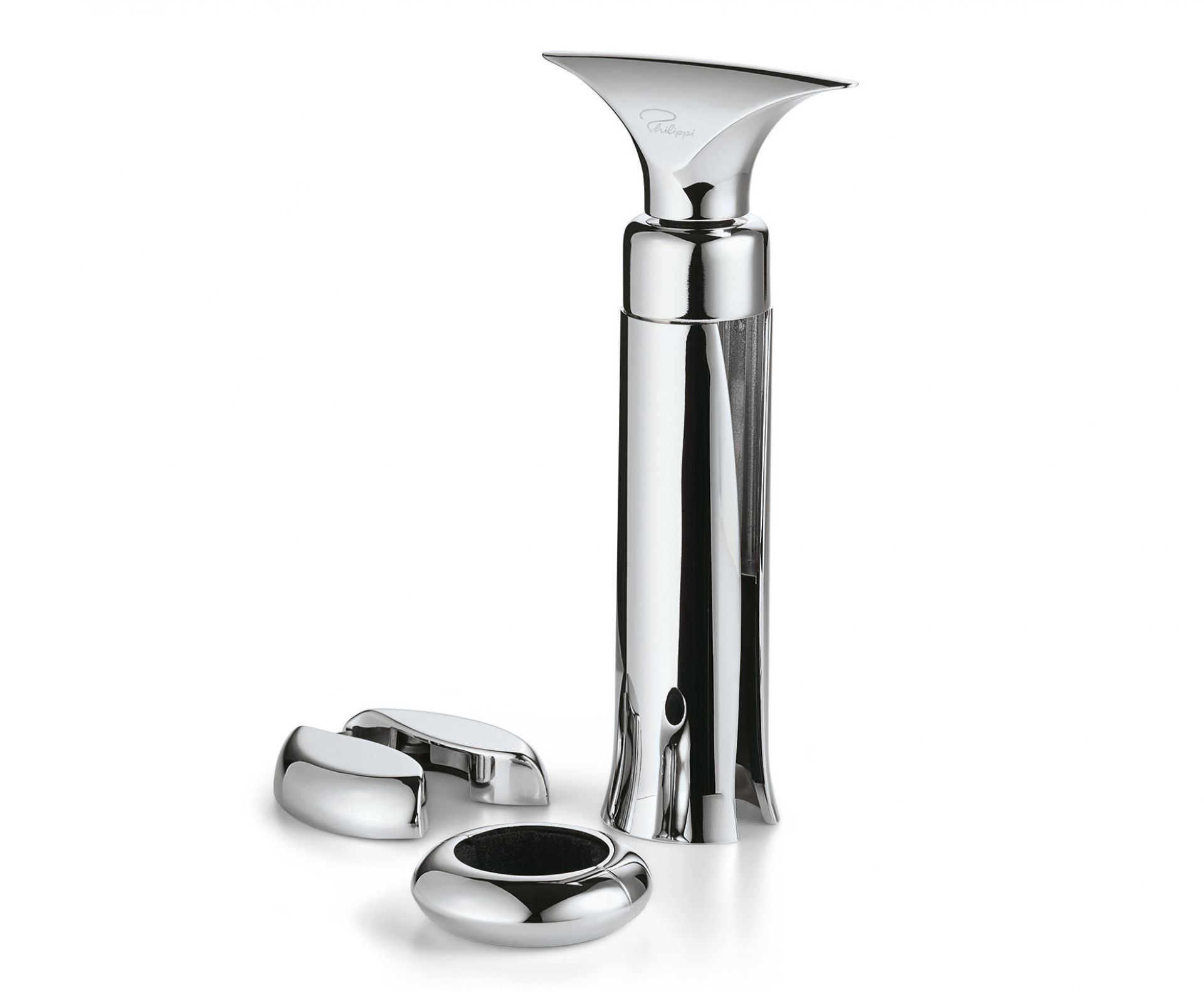 Luca Weinset von Philippi: Elegantes 3-teiliges Wein-Set aus glänzendem Chromstahl, bestehend aus Ausgießer und Tropfschutz.
