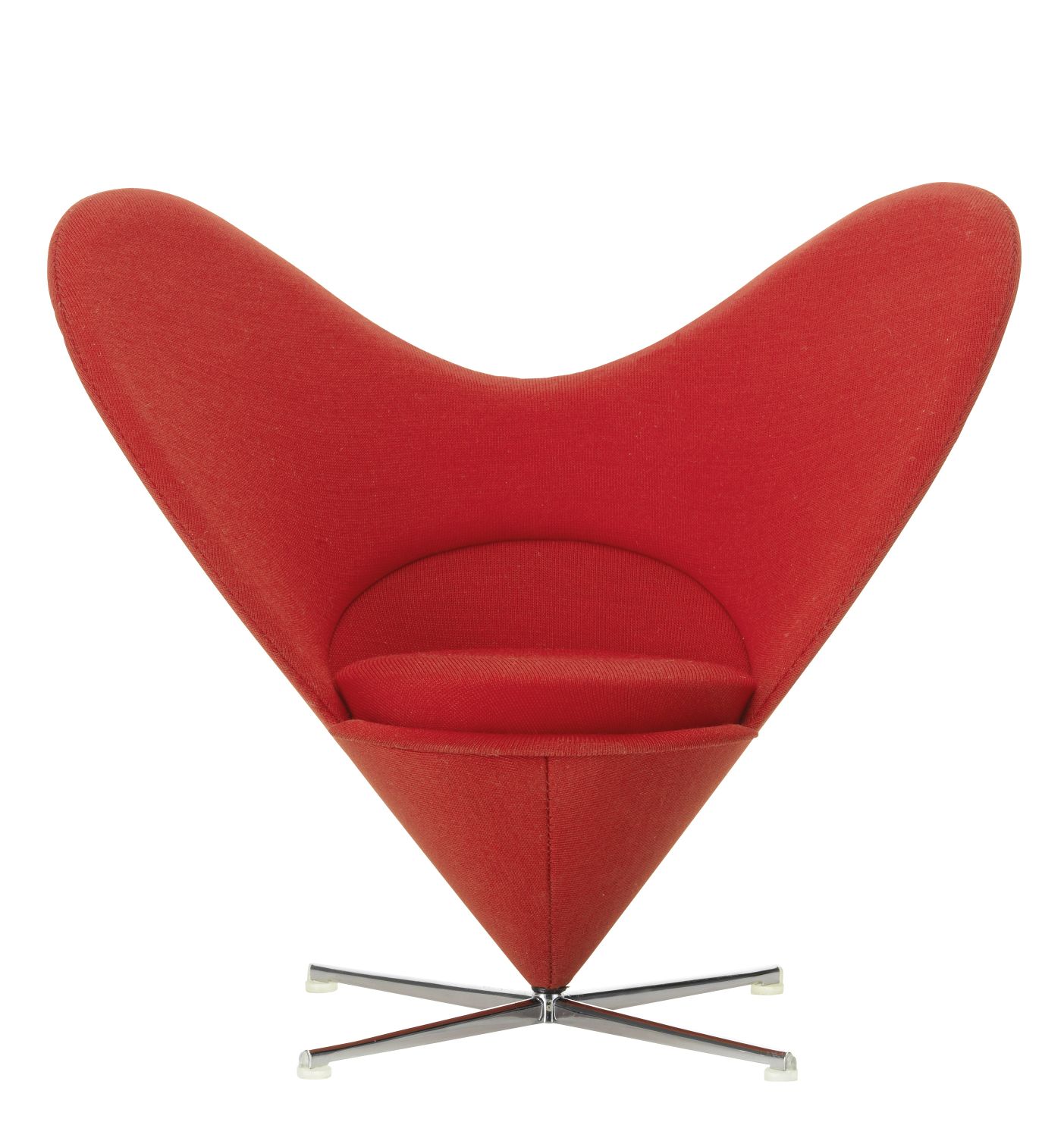 Roter Heart Cone Chair von Vitra, ein Designklassiker mit kegelförmiger Basis und Herzform.