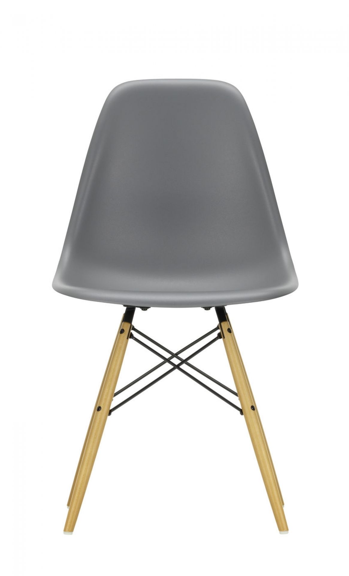 Eames Side Chair DSW von Vitra, granitgraue Sitzschale und Ahorn-Holzgestell, Stuhl für Esszimmer.