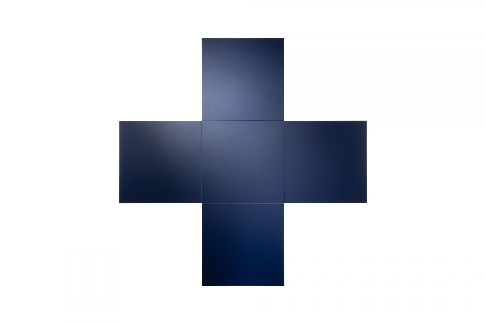 Ansicht von oben: Blauer K10N Klapptisch von Tecta, Bauhausnowhaus Edition, zusammengeklappt.