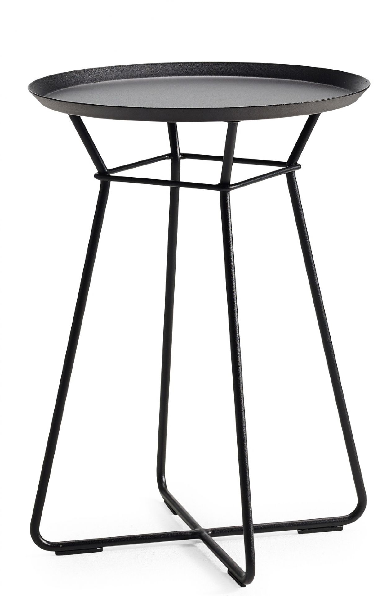 Schwarzer Leya Small Beistelltisch von Freifrau Manufaktur mit runder Tischplatte und filigranem Metallgestell.