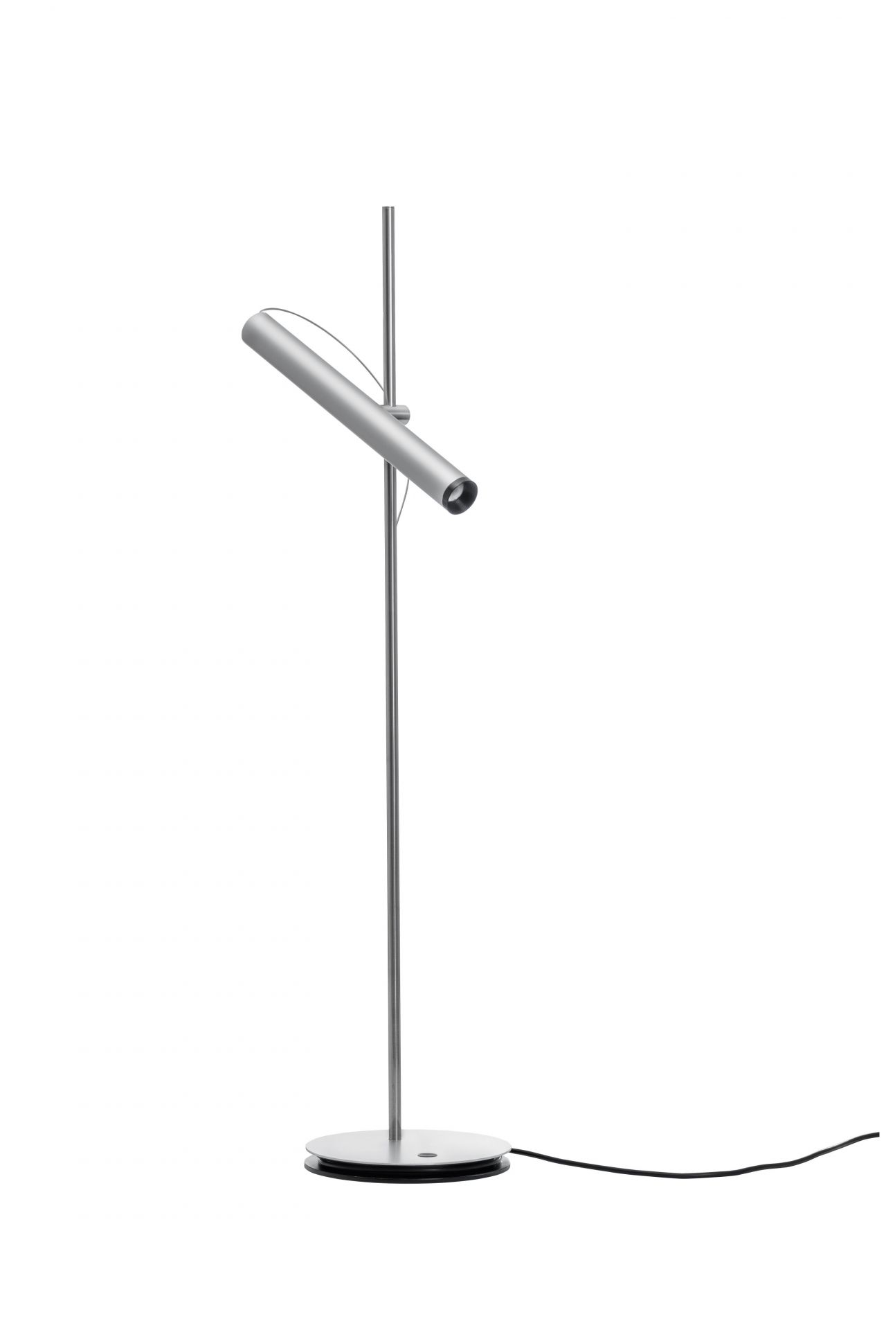 Silberne LINIjA T Tischleuchte von Baltensweiler, minimalistisches Design, moderne Beleuchtung für Schreibtisch und Wohnraum.