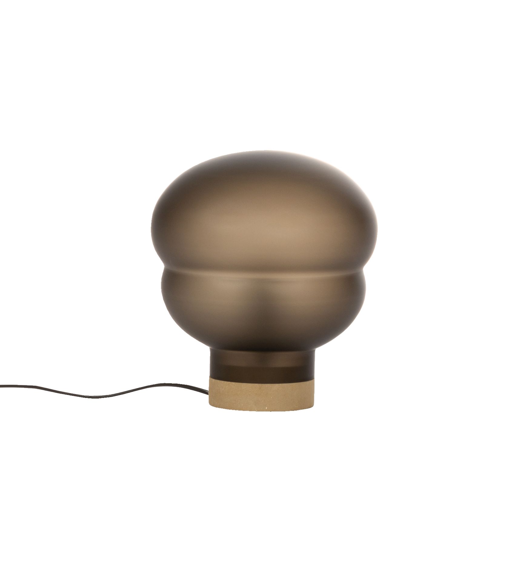 Kumo Tischleuchte in Rauchgrau: Moderne Designerlampe mit sanftem Licht und runder Form.