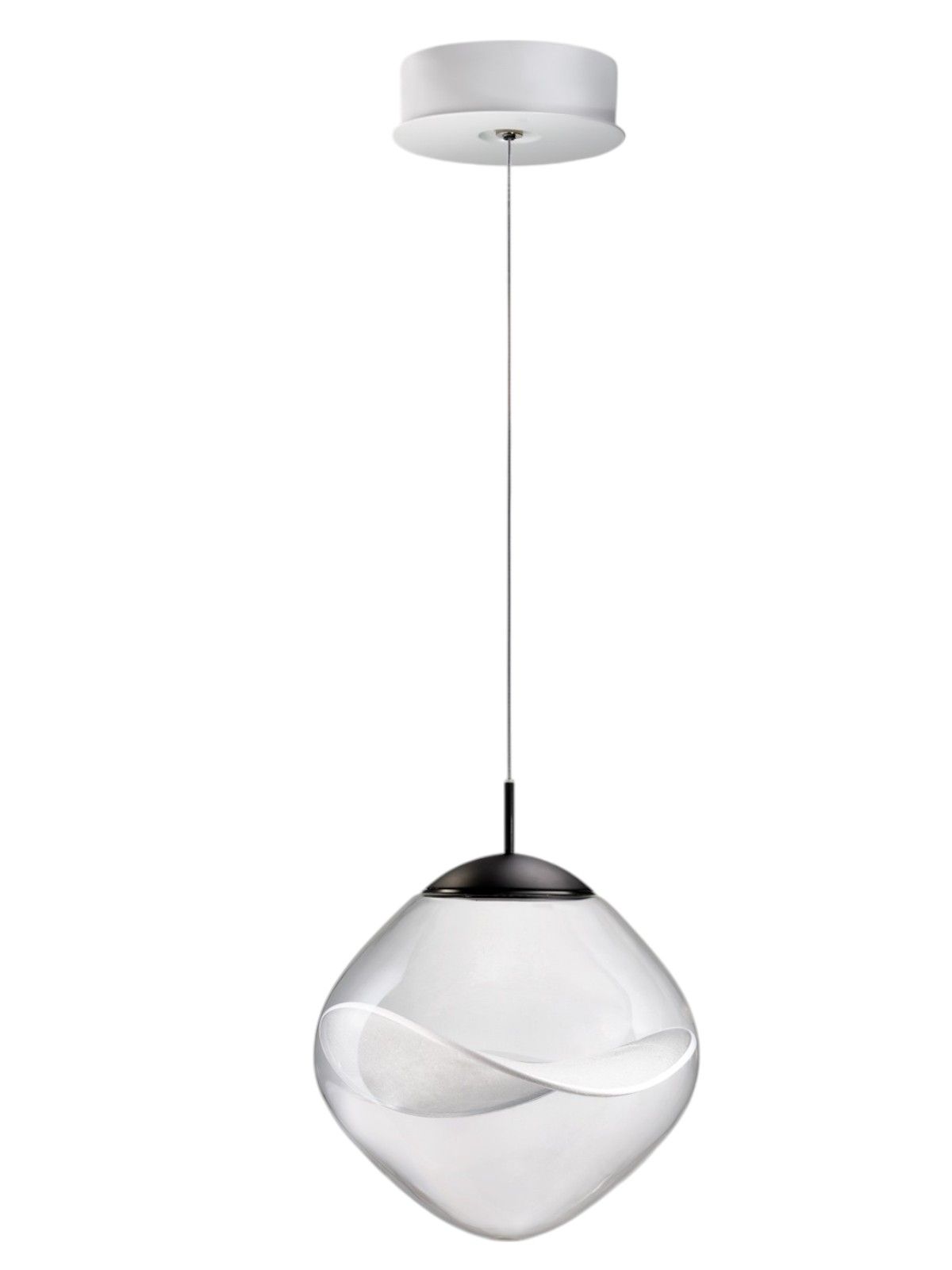 Aether Pendelleuchte: Moderne Hängelampe mit transparentem Glasschirm und weißem Baldachin für stilvolle Beleuchtung.